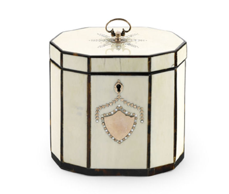 A George III ivory decagonal tea caddy