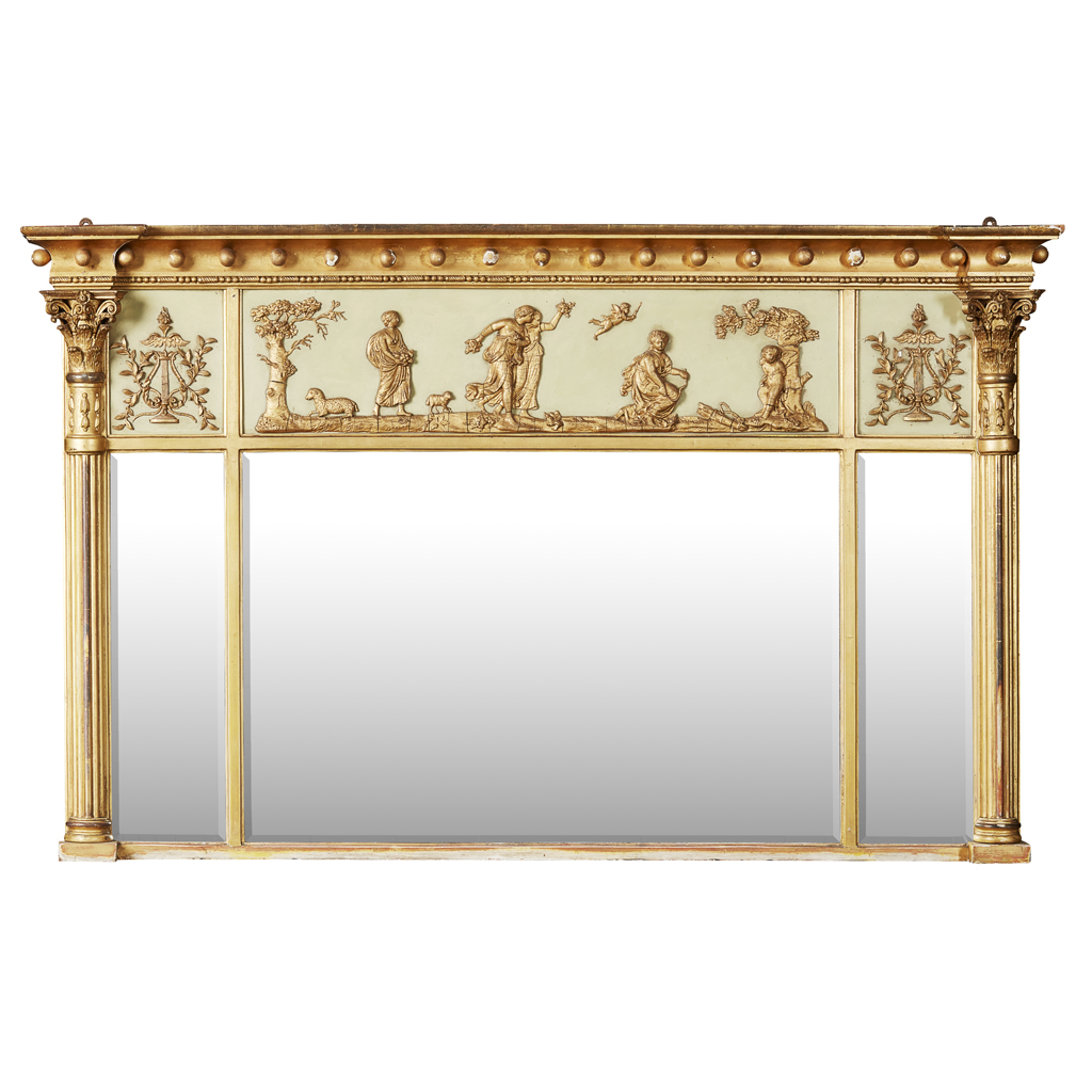 REGENCY GILTWOOD AND PAINTED OVERMANTEL MIRROR