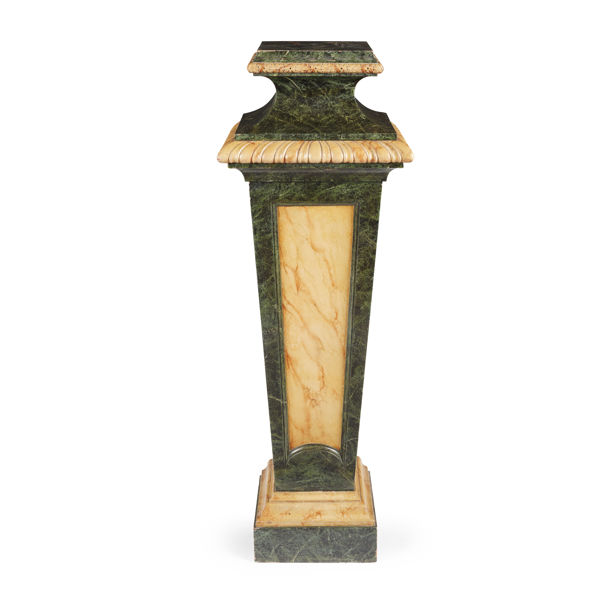 A FAUX MARBLE PAINTED AND PARCEL GILT PEDESTAL