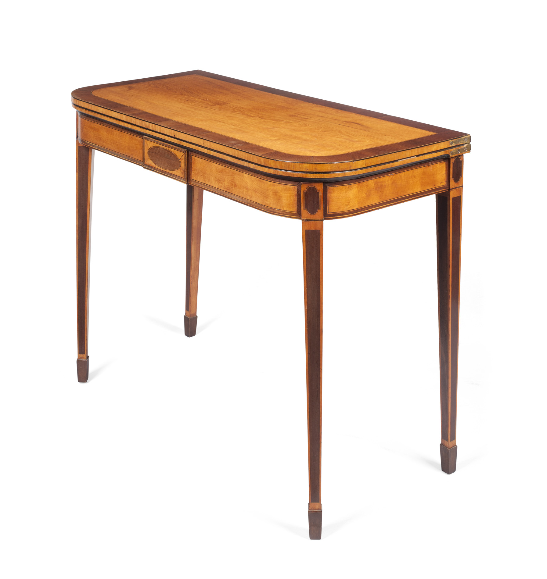 GEORGE III SATINWOOD AND HAREWOOD FOLDOVER CARD TABLE