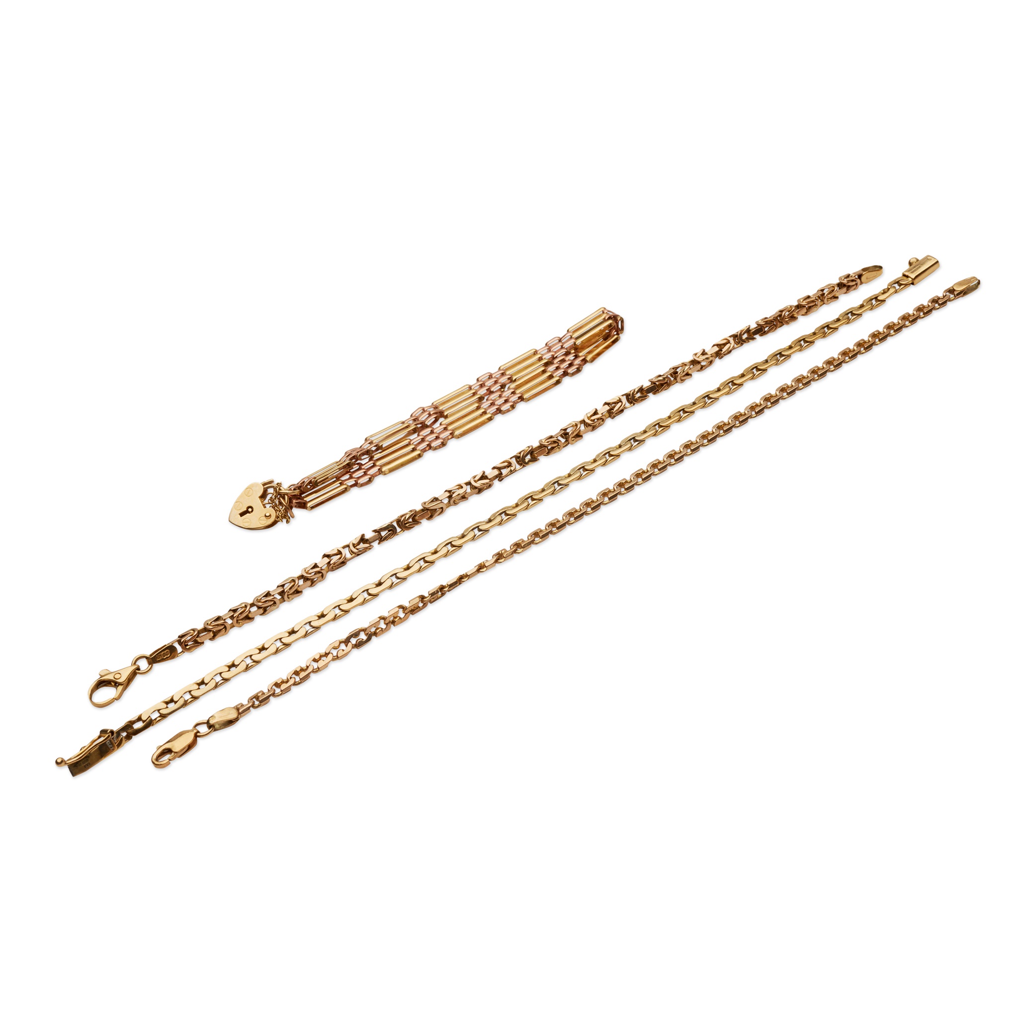 A collection of 9ct yellow gold bracelets