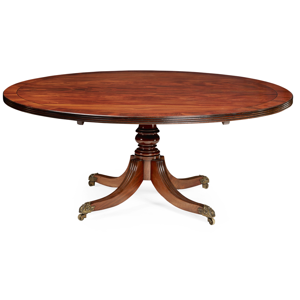REGENCY MAHOGANY PEDESTAL DINING TABLE