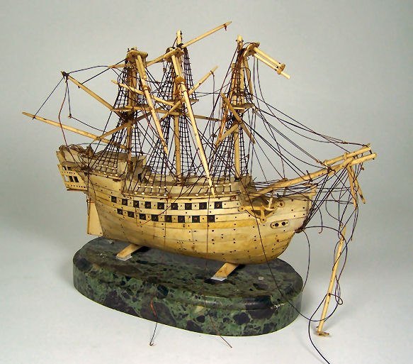 A 19th century bone model of a ship