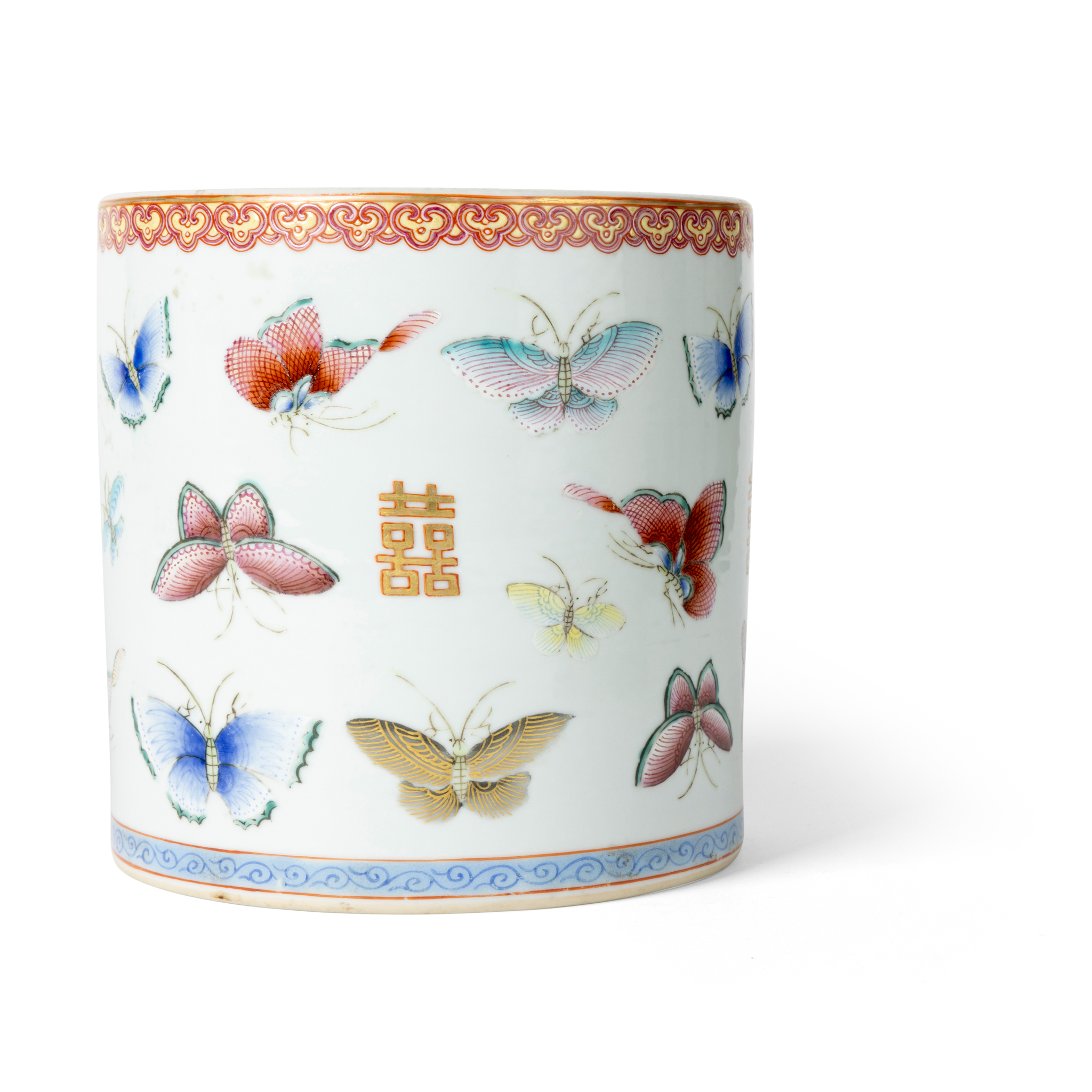 CHINESE FAMILLE ROSE 'BUTTERFLY' BRUSH POT