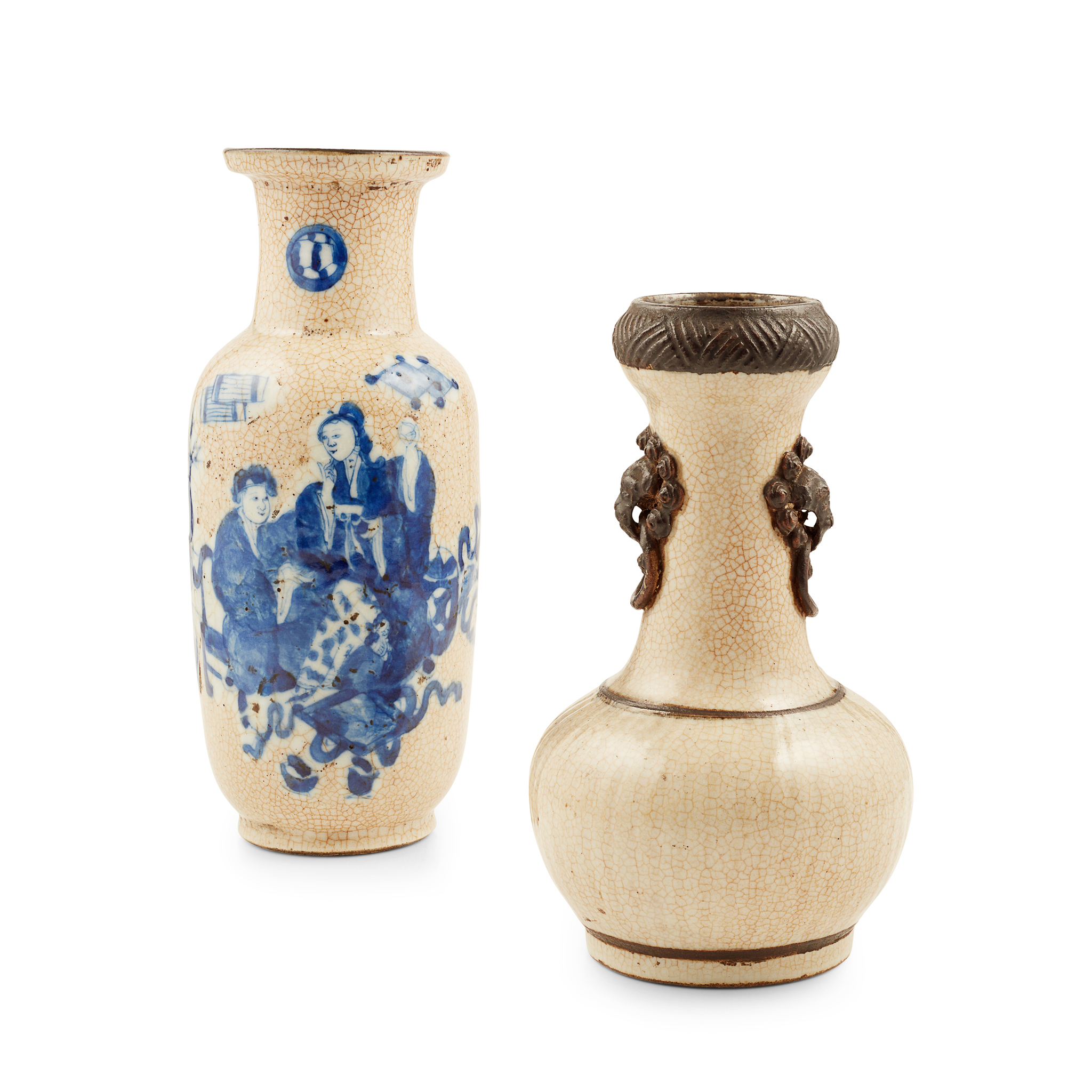 TWO CRACKLE-GROUND VASES