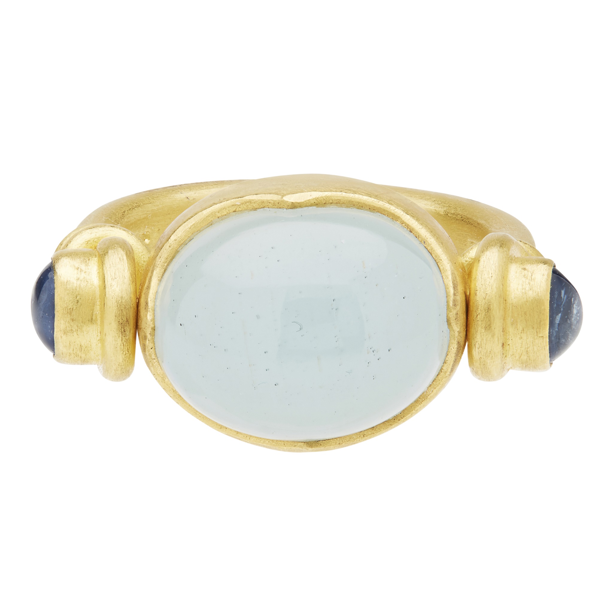 A contemporary aquamarine and sapphire set ring