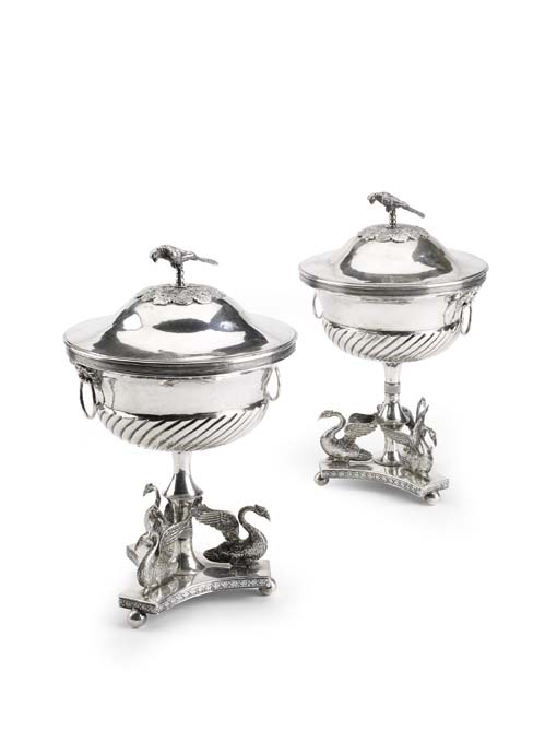 A pair of early 19th centurySwedish silver pedestal sugar bowls and covers