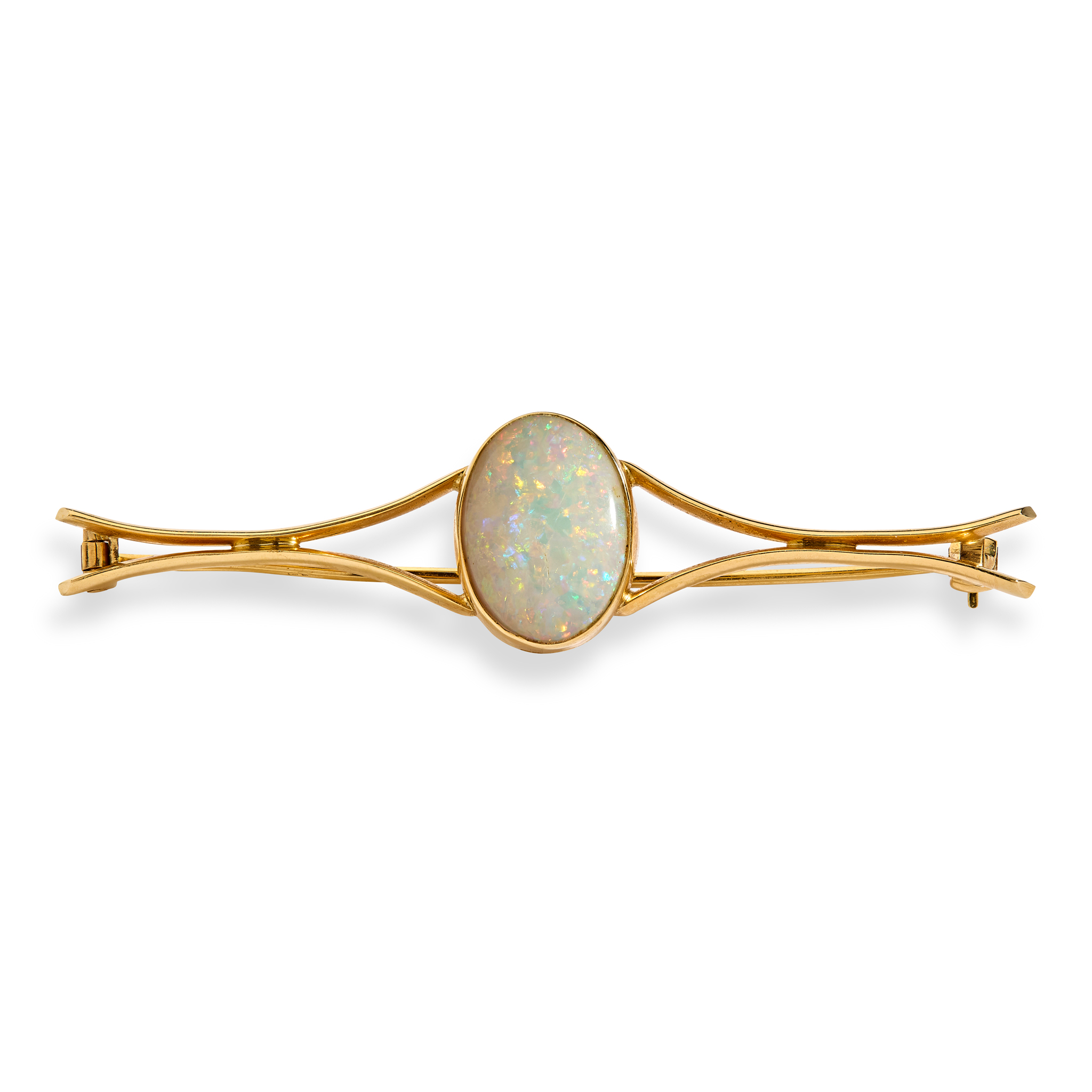 An 18ct gold opal bar brooch