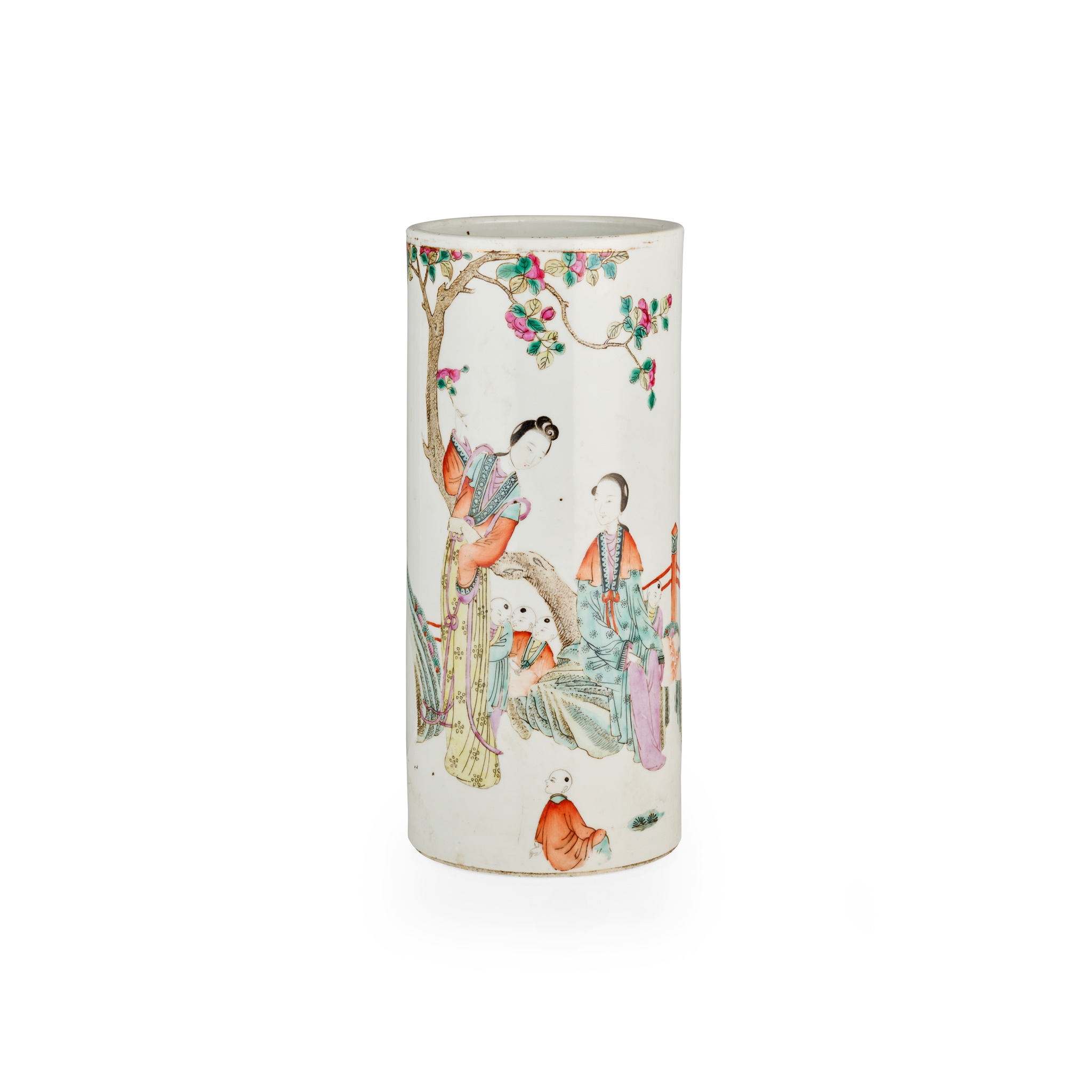 FAMILLE ROSE CYLINDRICAL VASE, MAOTONG