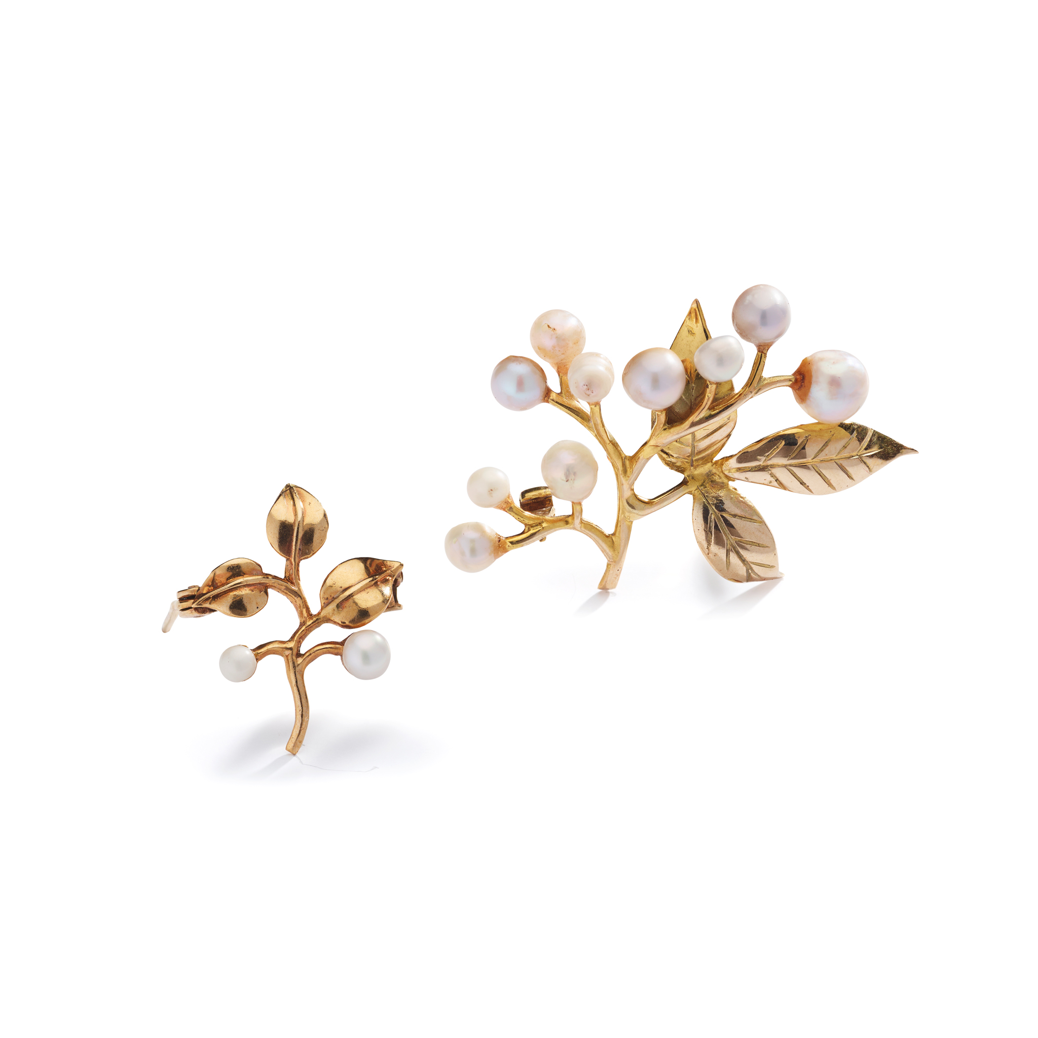 CAIRNCROSS OF PERTH: TWO 9CT GOLD SCOTTISH FRESHWATER PEARL 'ROWAN BERRY' BROOCHES