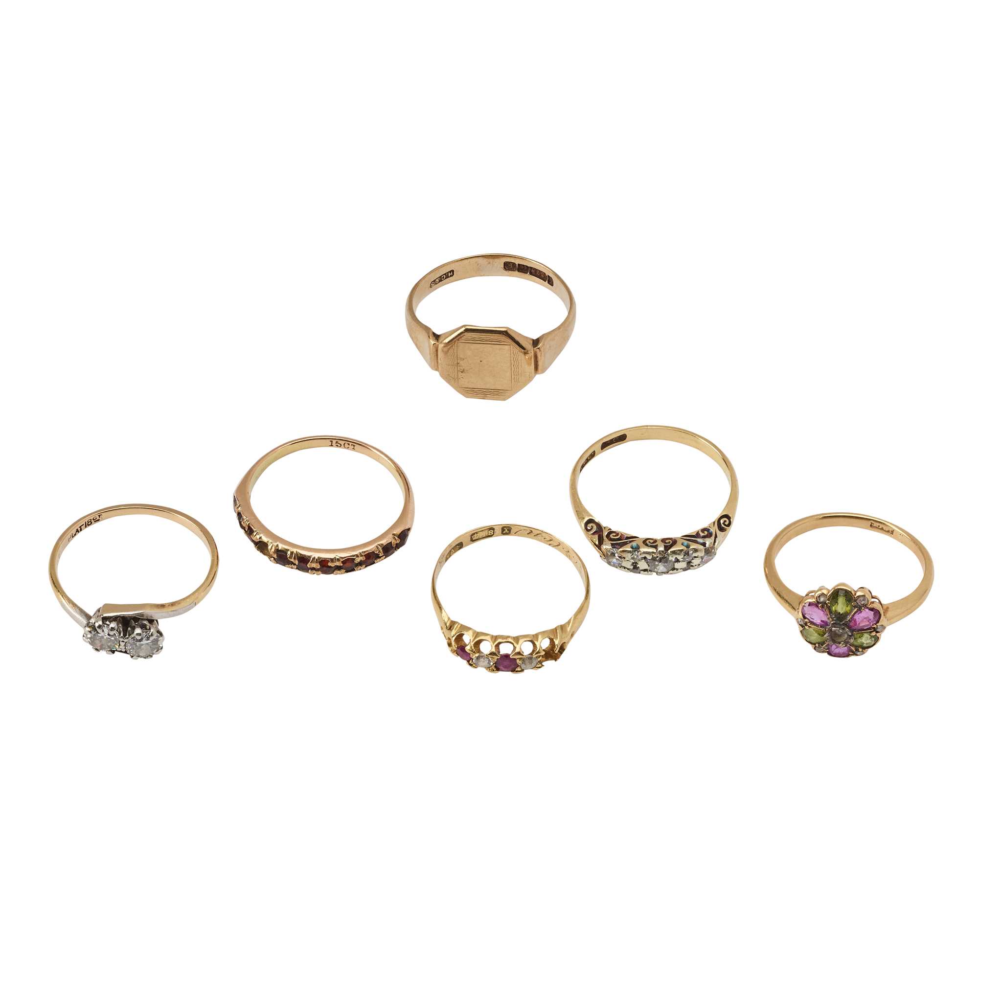 A collection of gem-set rings