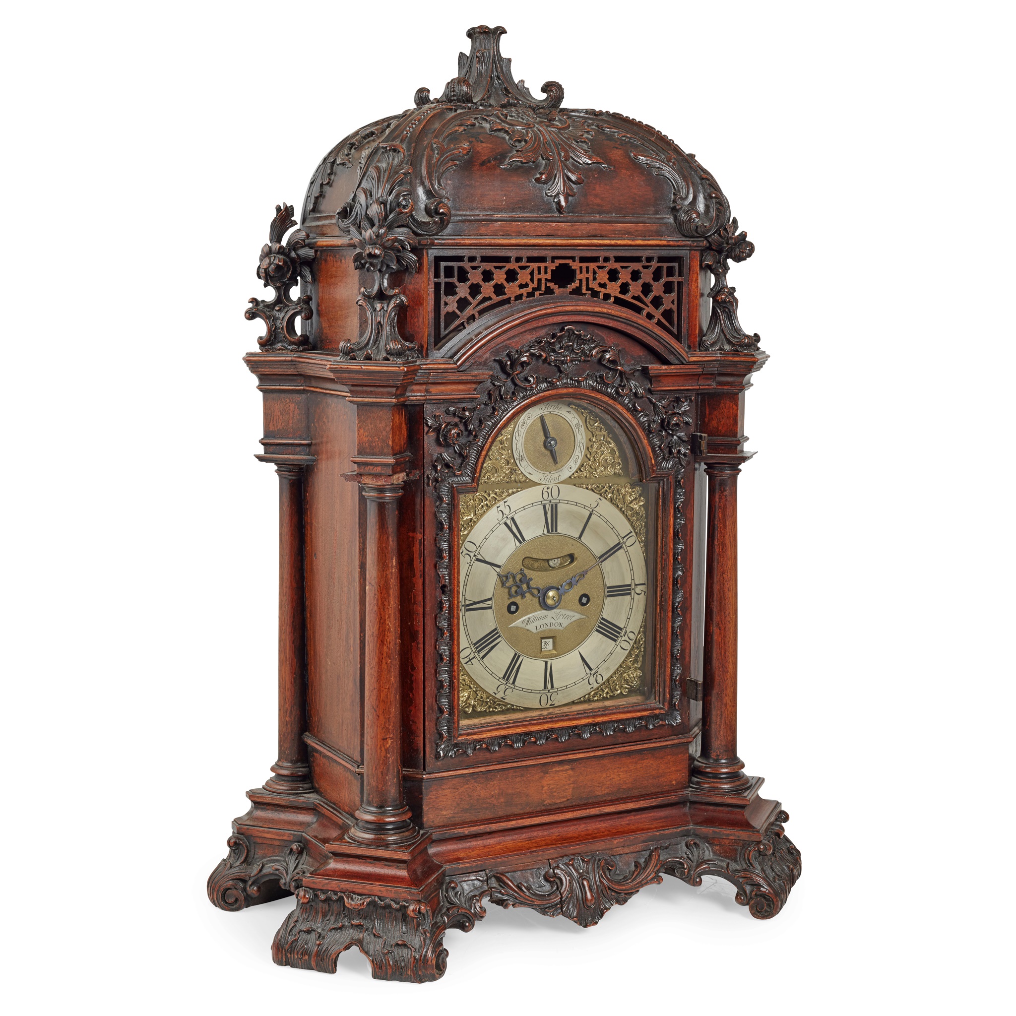GEORGE III MAHOGANY BRACKET CLOCK, WILLIAM LIPTROT, LONDON, THE CASE AFTER A DESIGN BY THOMAS CHIPPENDALE
