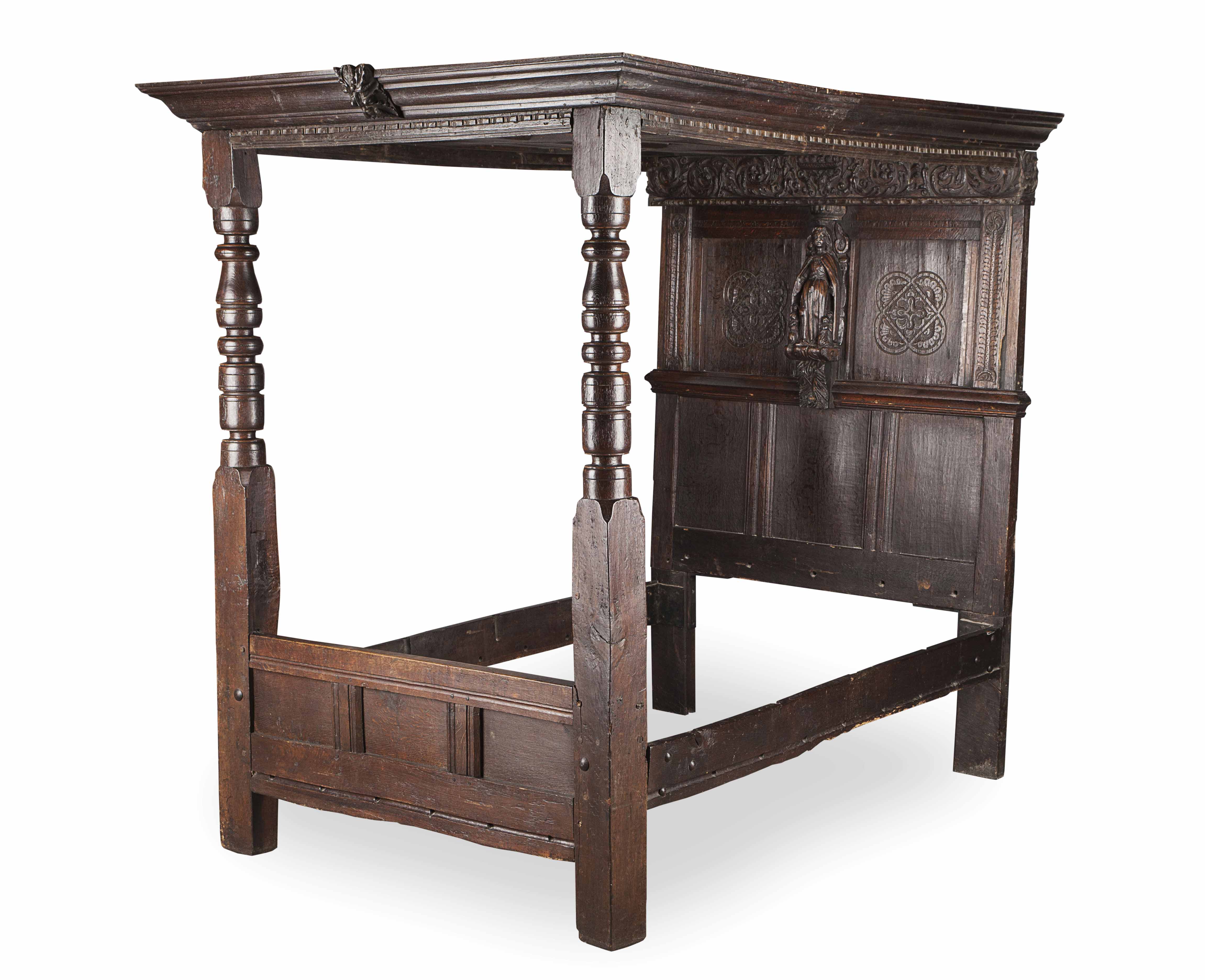 CHARLES II OAK TESTER BED