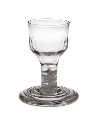 An opaque twist stem firing glass, circa 1770,