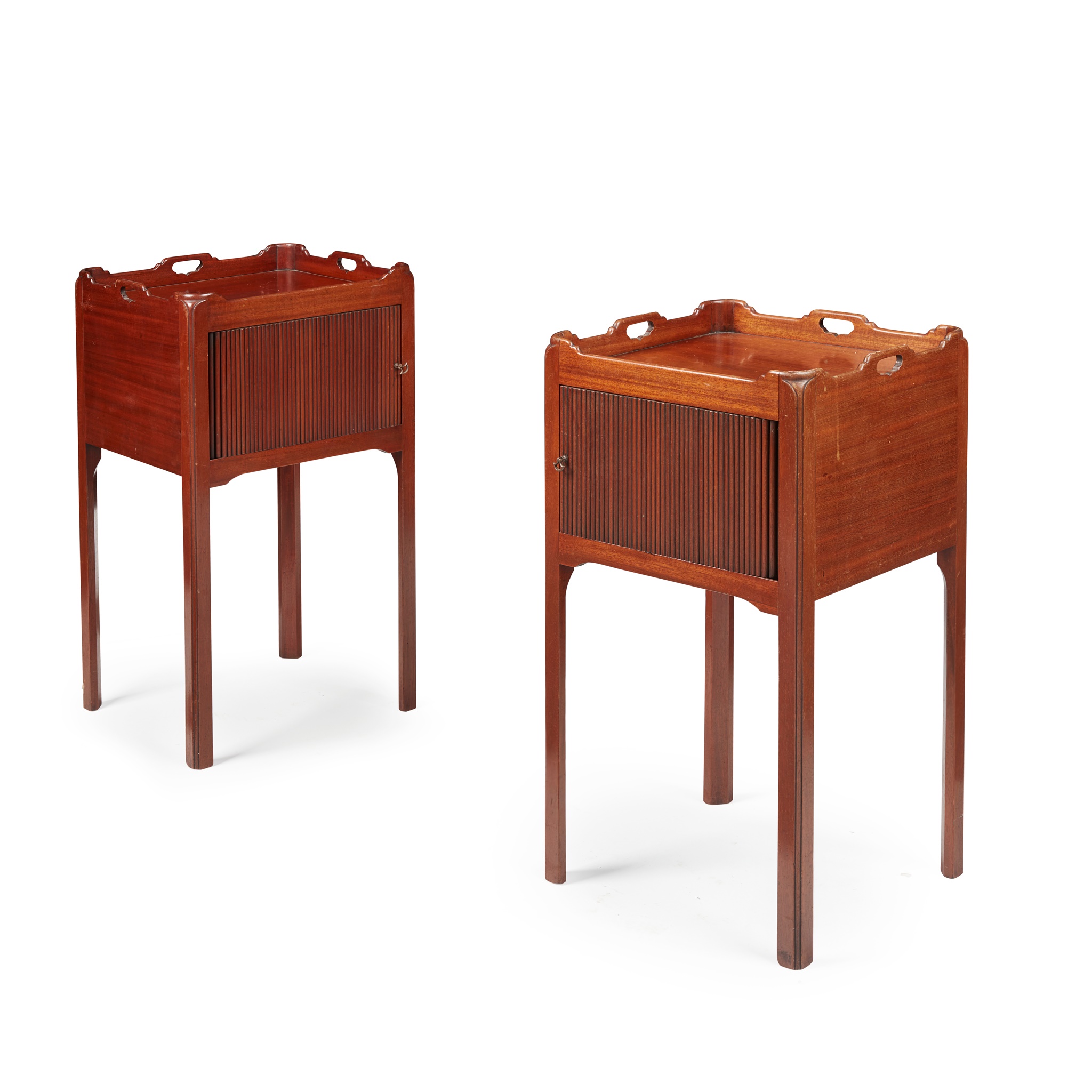 PAIR OF GEORGIAN STYLE TRAY-TOP BEDSIDE COMMODES