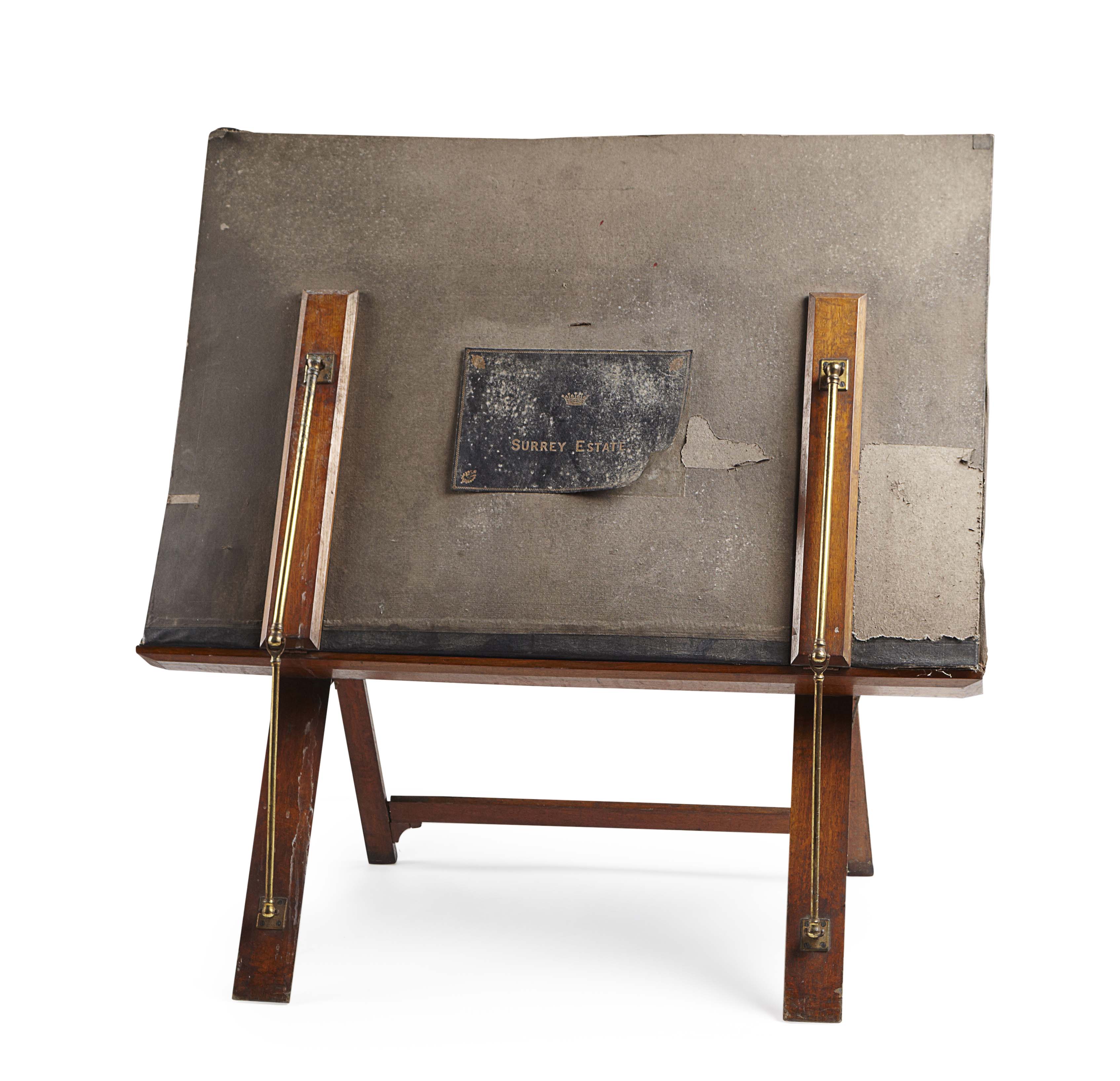 VICTORIAN OAK, BRASS AND BOARD MAP FOLIO STAND