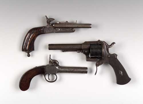 A late 19th century Liege, pinfire revolver