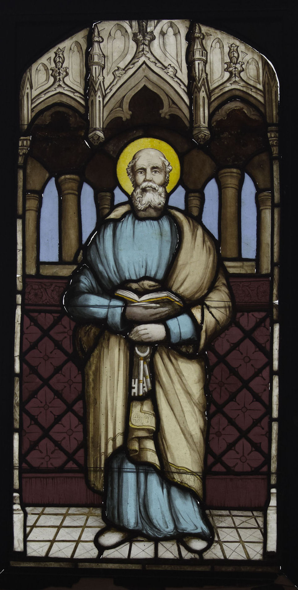 A Victorian Gothic Revival stained, painted and leaded glass panel