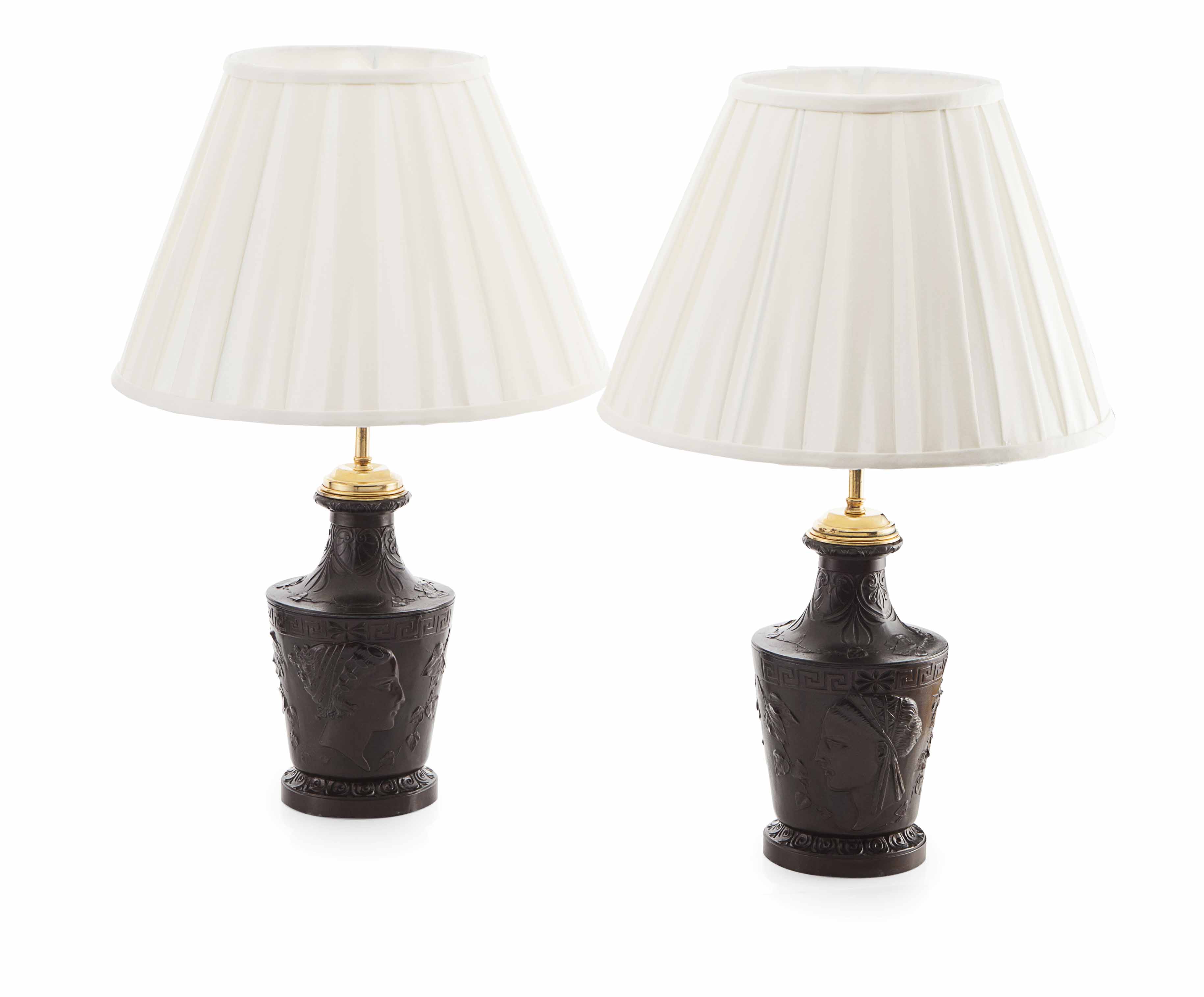 PAIR OF PATINATED METAL OIL LAMPS