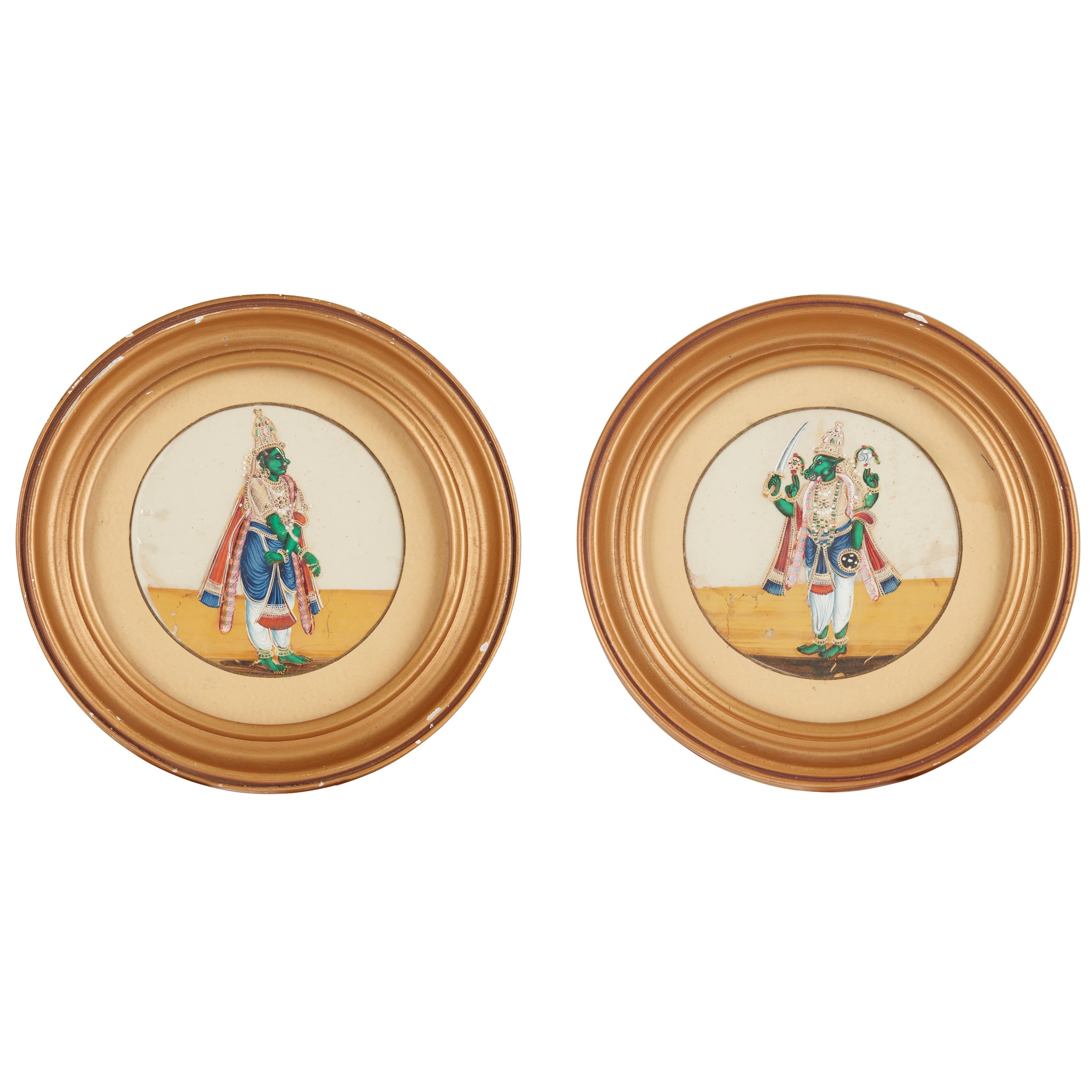 PAIR OF INDIAN MICA PAINTINGS DEPICTING SHIVA
