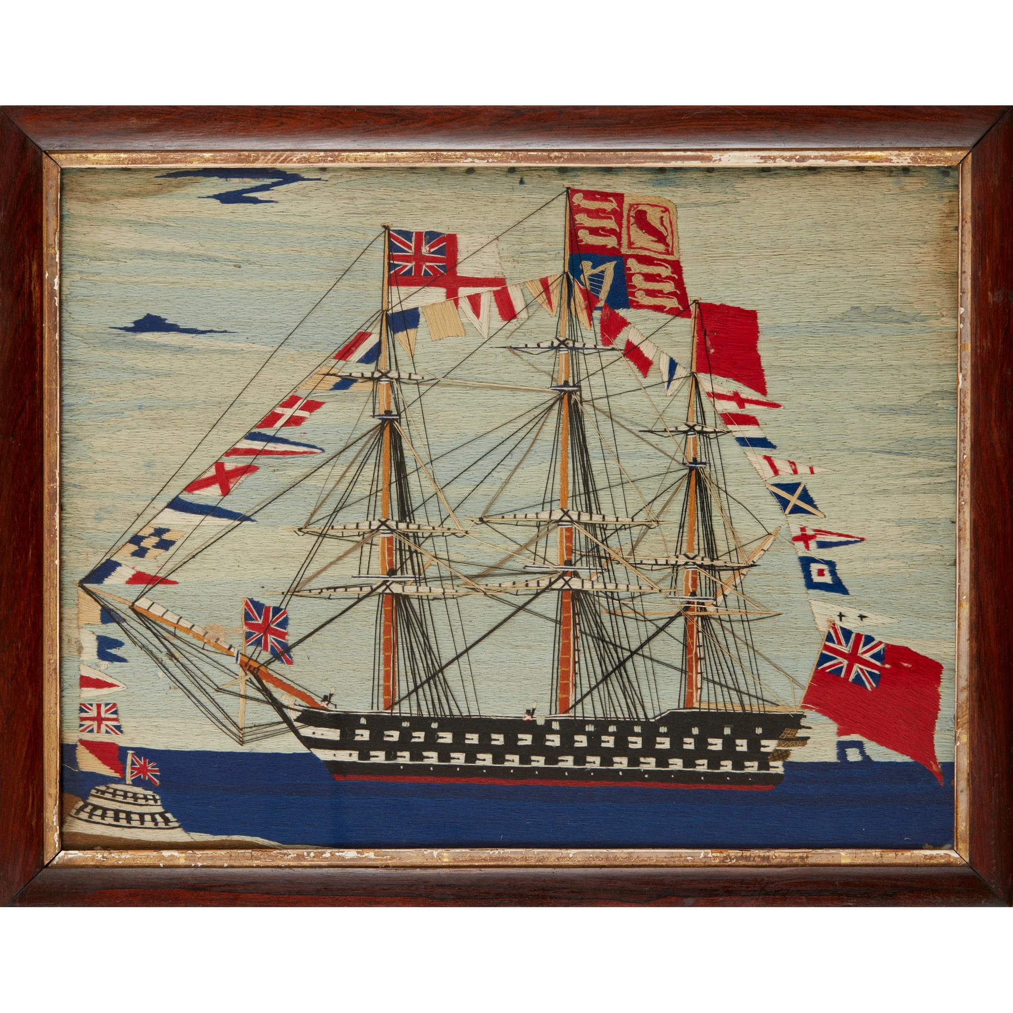 EARLY VICTORIAN WOOLWORK SHIP PICTURE