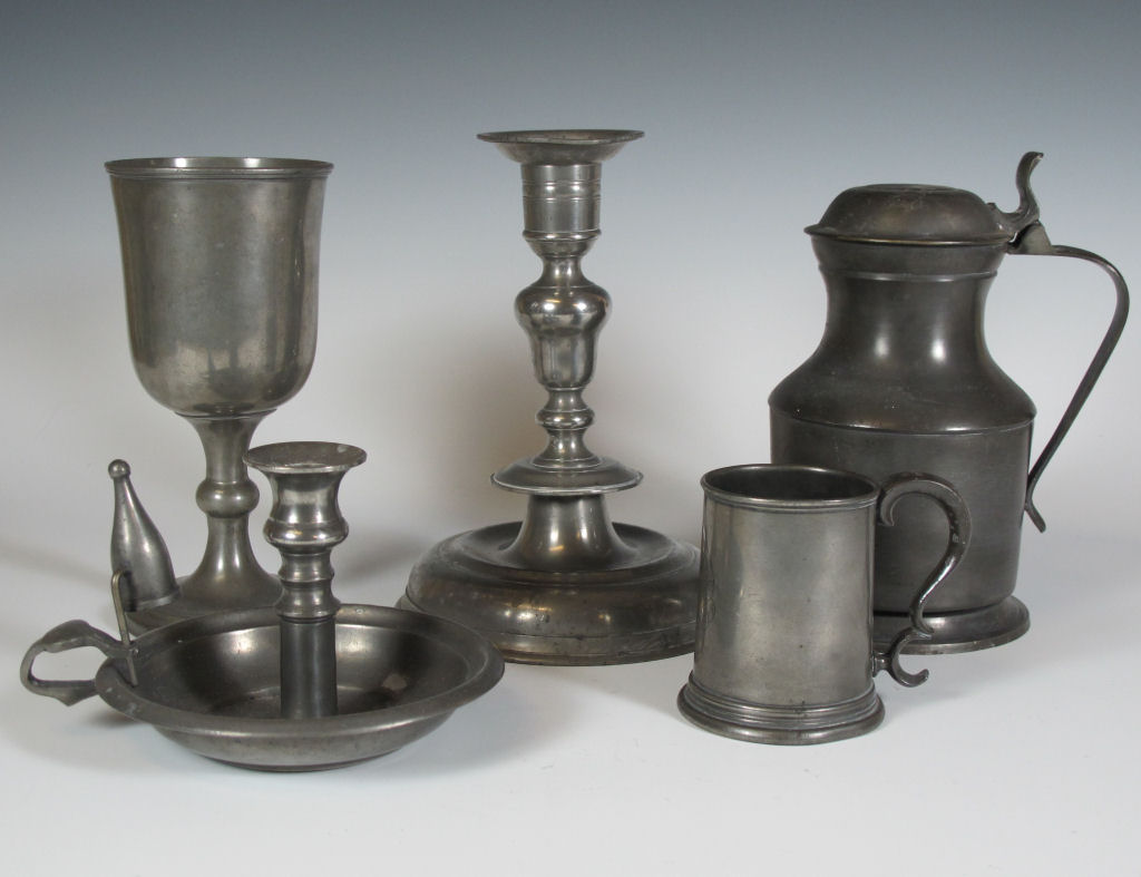 A group of 19th century and later pewter wares