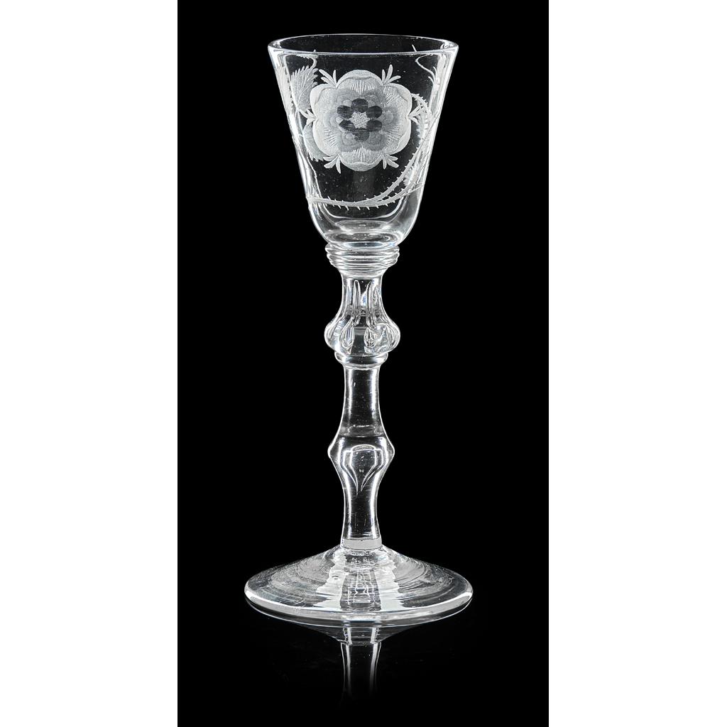 AN ENGRAVED JACOBITE WINE GLASS
