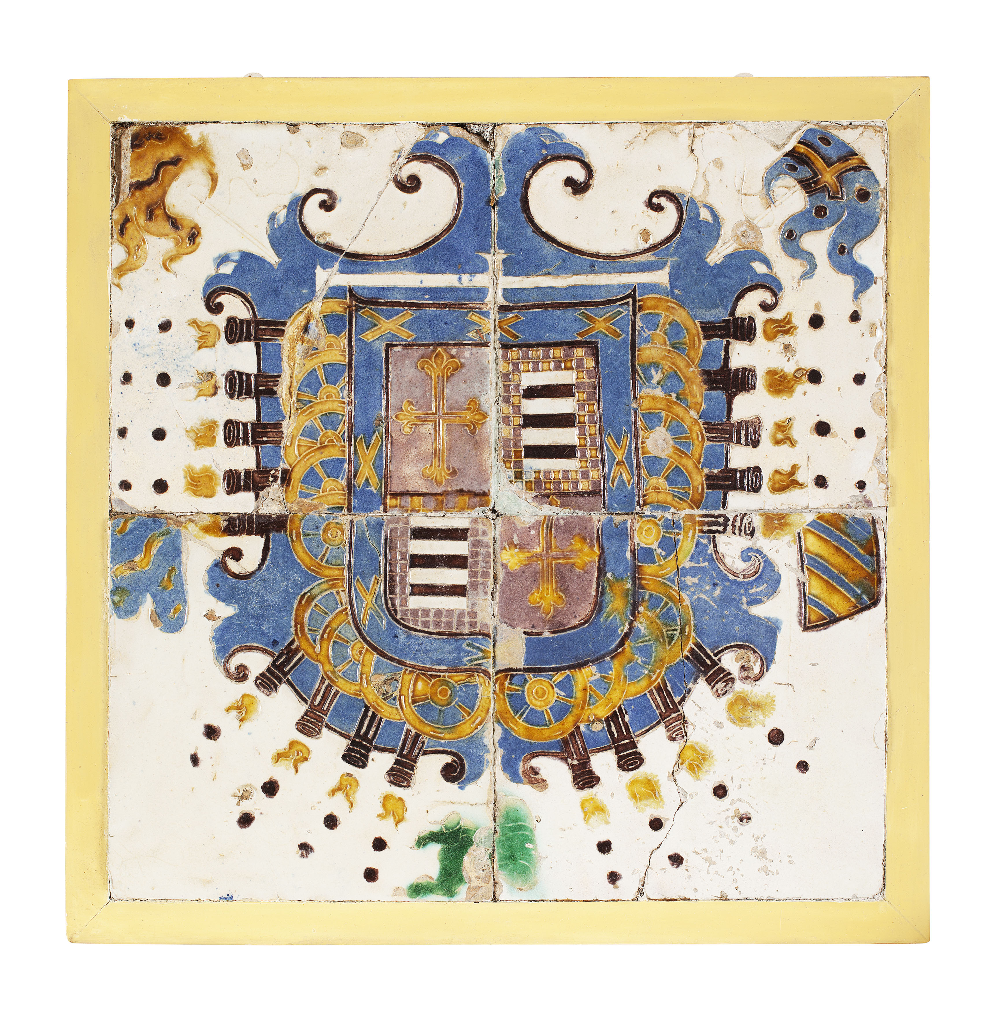 SPANISH POLYCHROMED TIN-GLAZED FOUR TILE PANEL