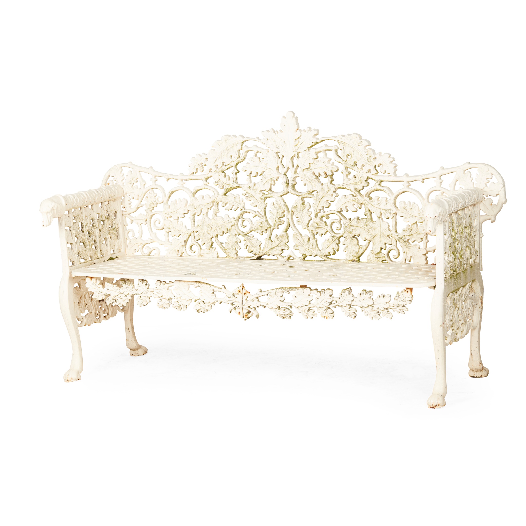 CAST IRON 'OAK LEAF AND DOG' GARDEN BENCH