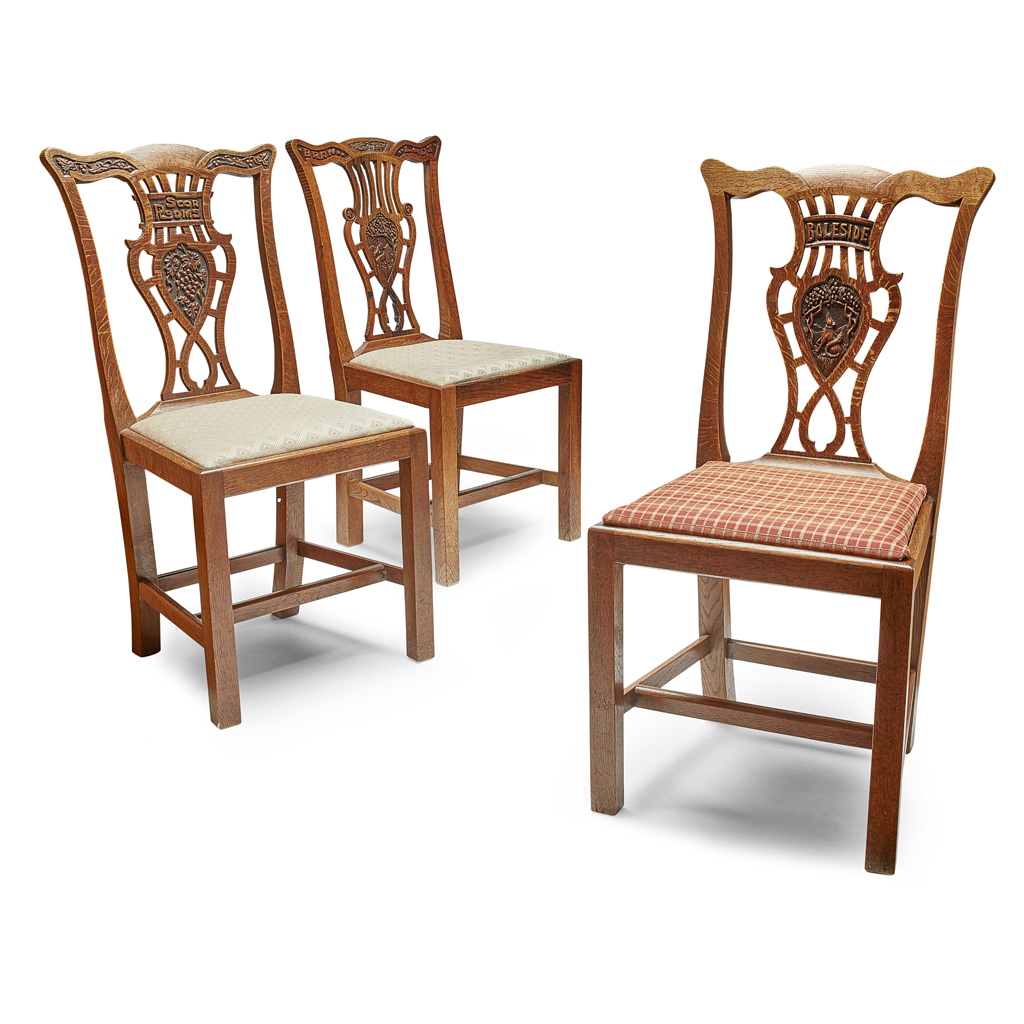 SCOTTISH BORDERS & GALASHIELS INTEREST: THREE ARTS & CRAFTS ELM DINING CHAIRS