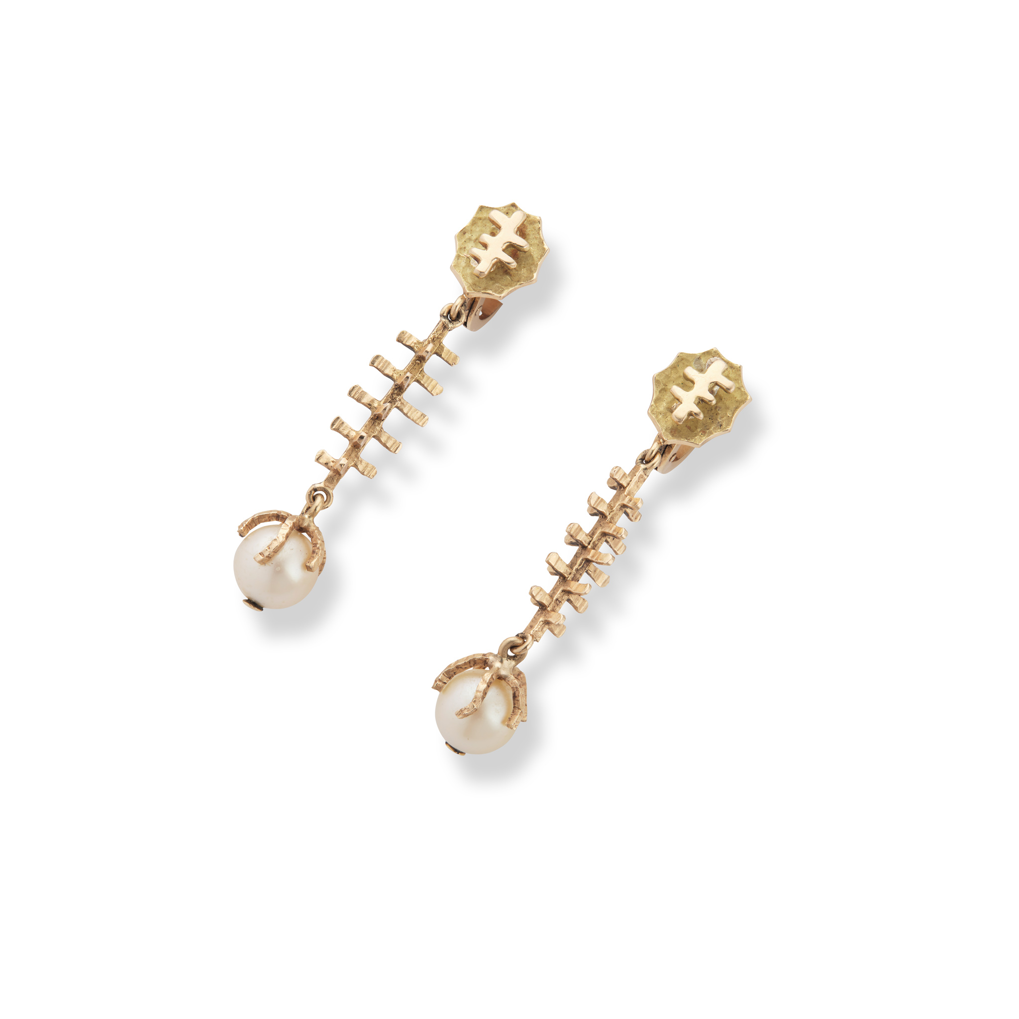 A pair of cultured pearl pendent earrings, circa 1970s
