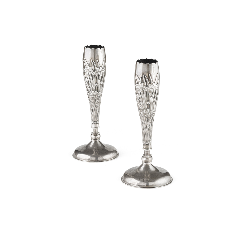 PAIR OF EXPORT SILVER VASES