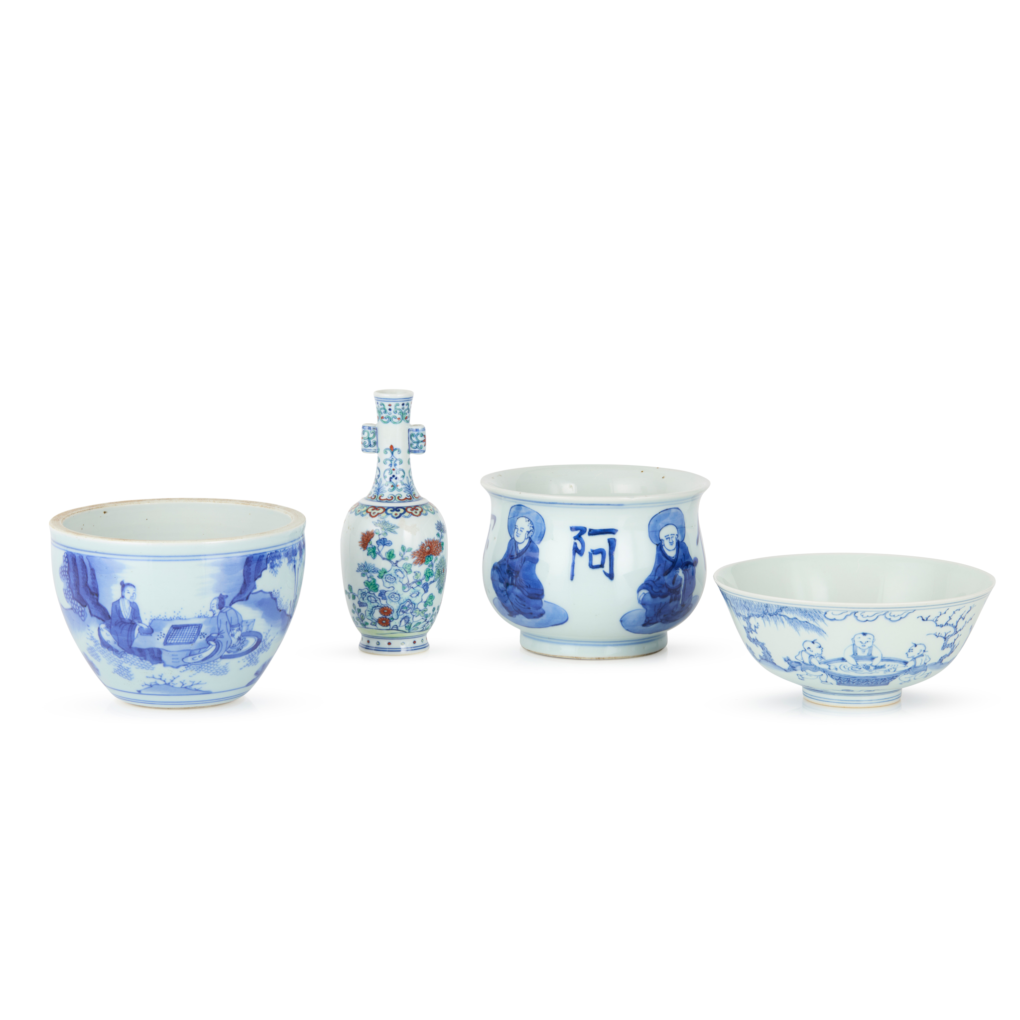 GROUP OF FOUR BLUE AND WHITE WARES