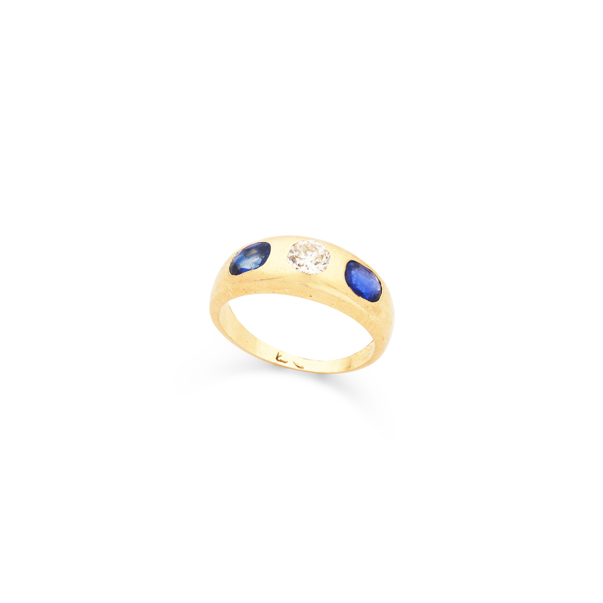 A sapphire and diamond three-stone ring