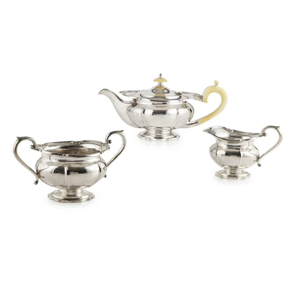 A matched three piece tea service