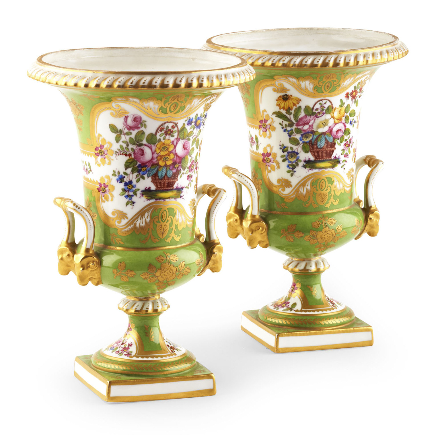 PAIR OF ROCKINGHAM STYLE CAMPANA VASES