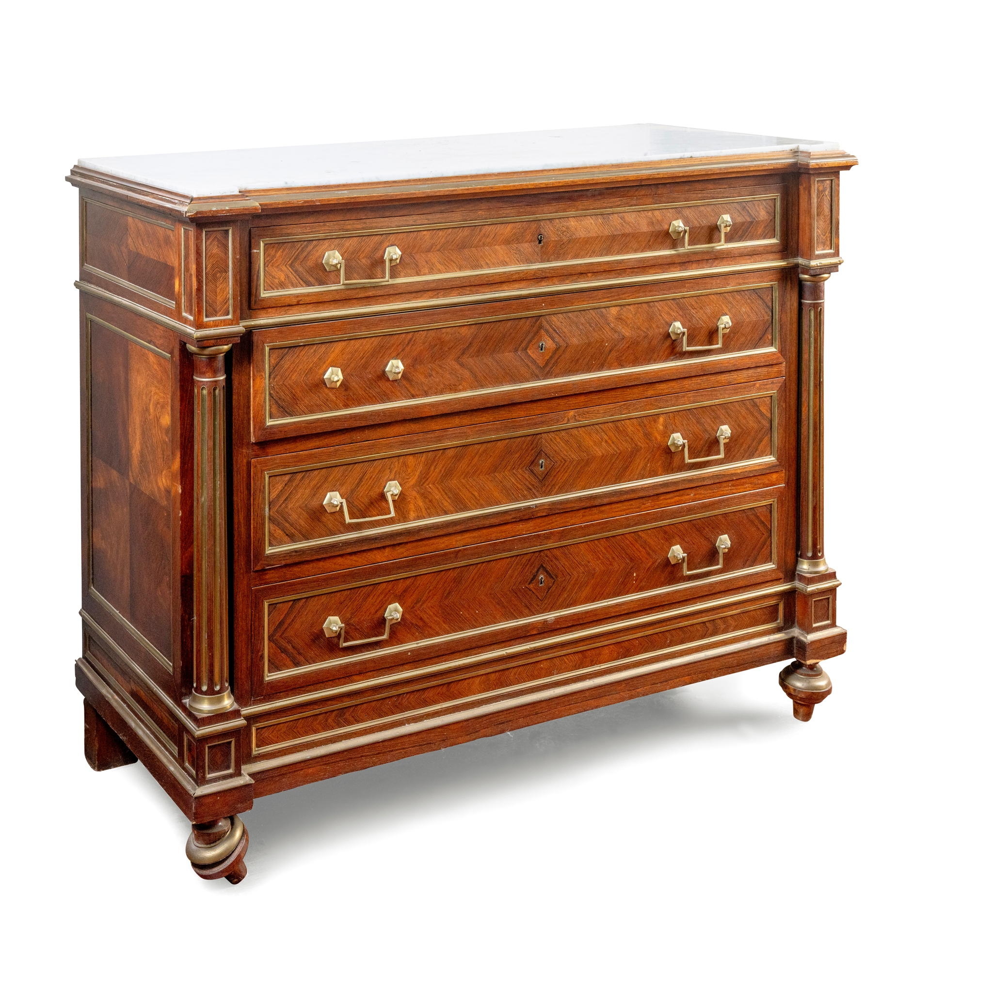 A ROSEWOOD AND MARBLE TOP COMMODE