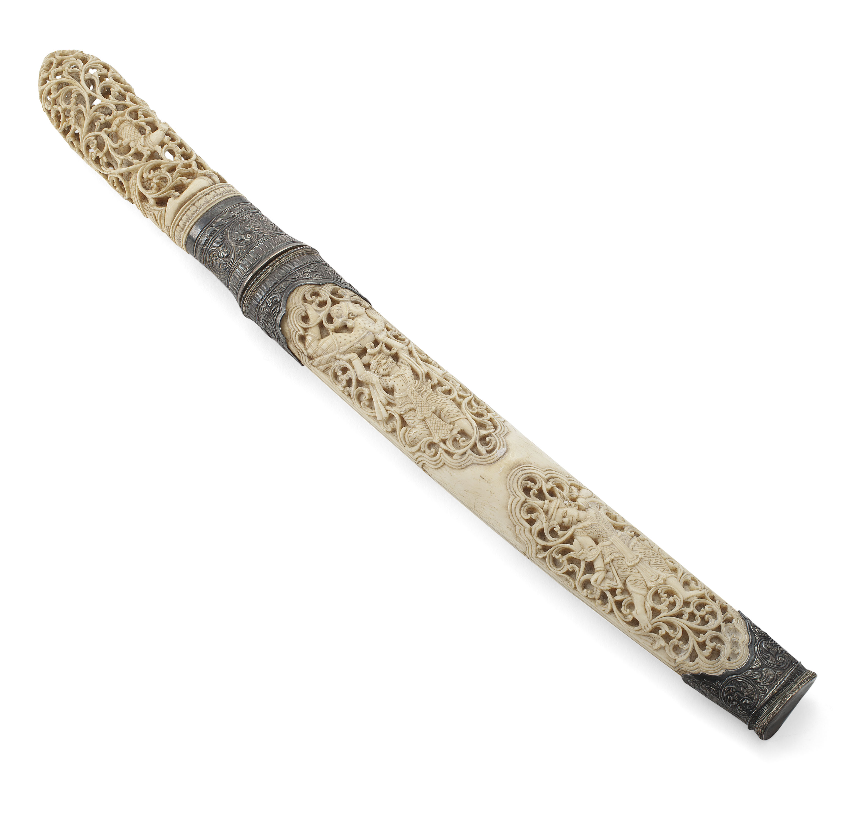 BURMESE CARVED IVORY MOUNTED DHA DAGGER