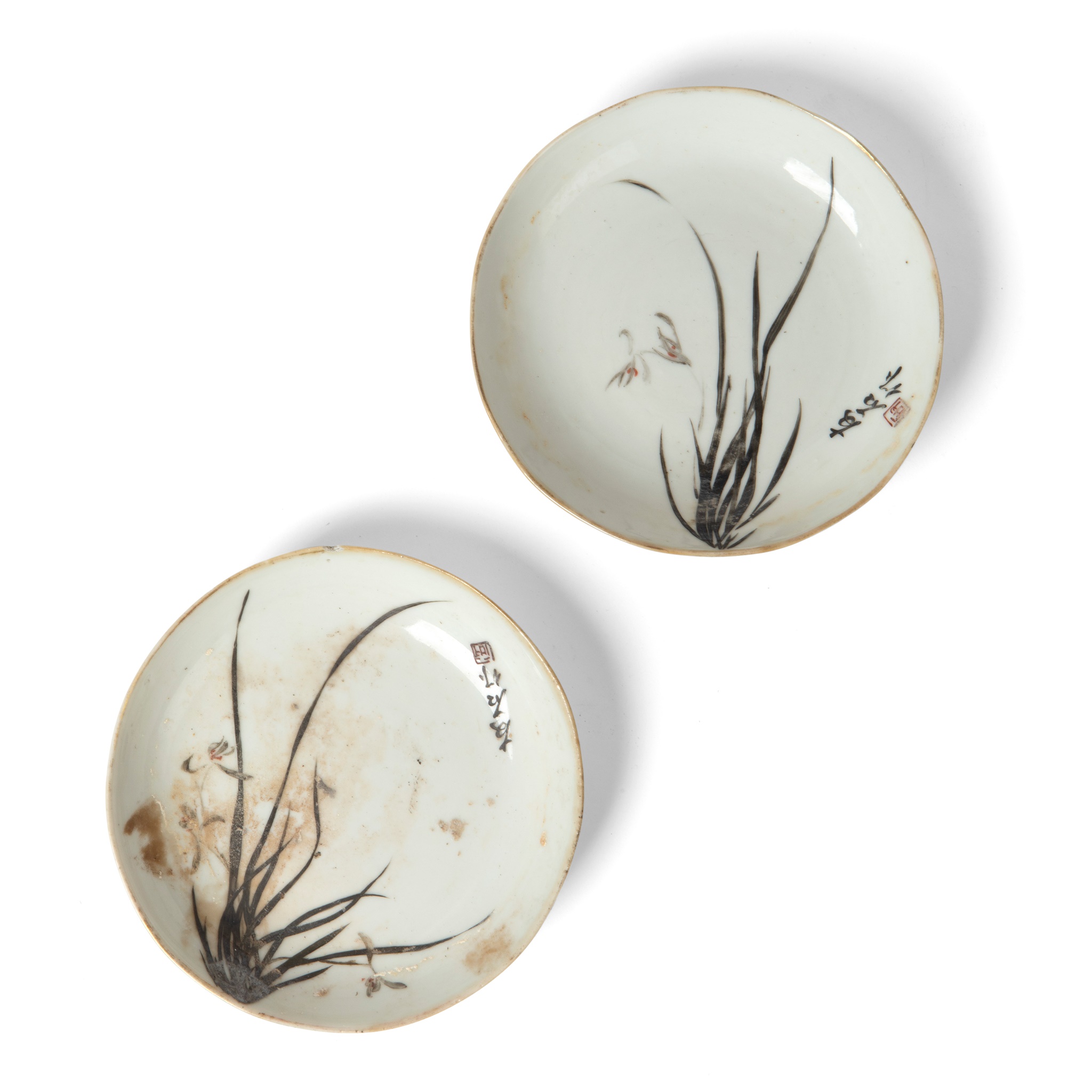 TWO INK PAINTED DISHES