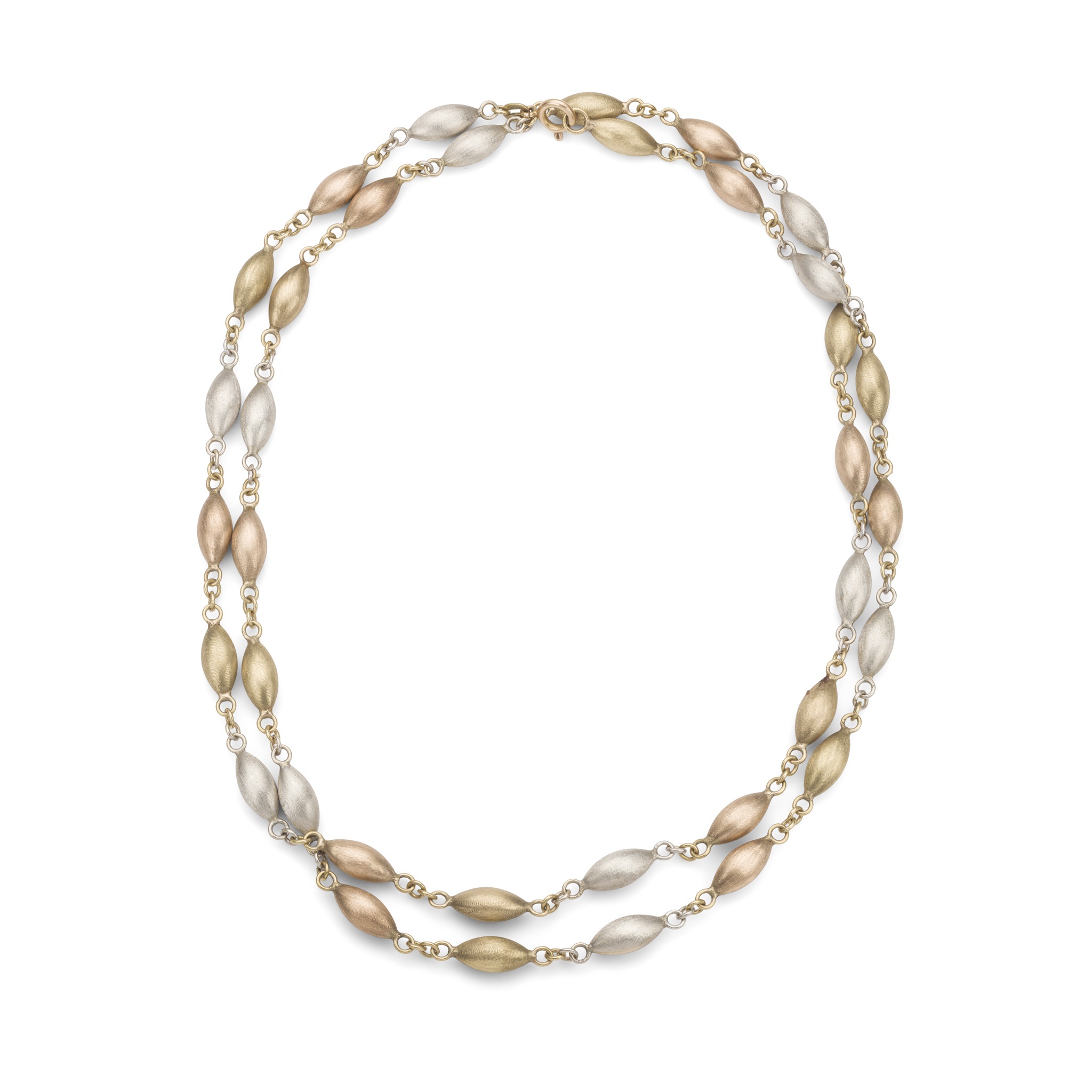 A tri-coloured gold necklace