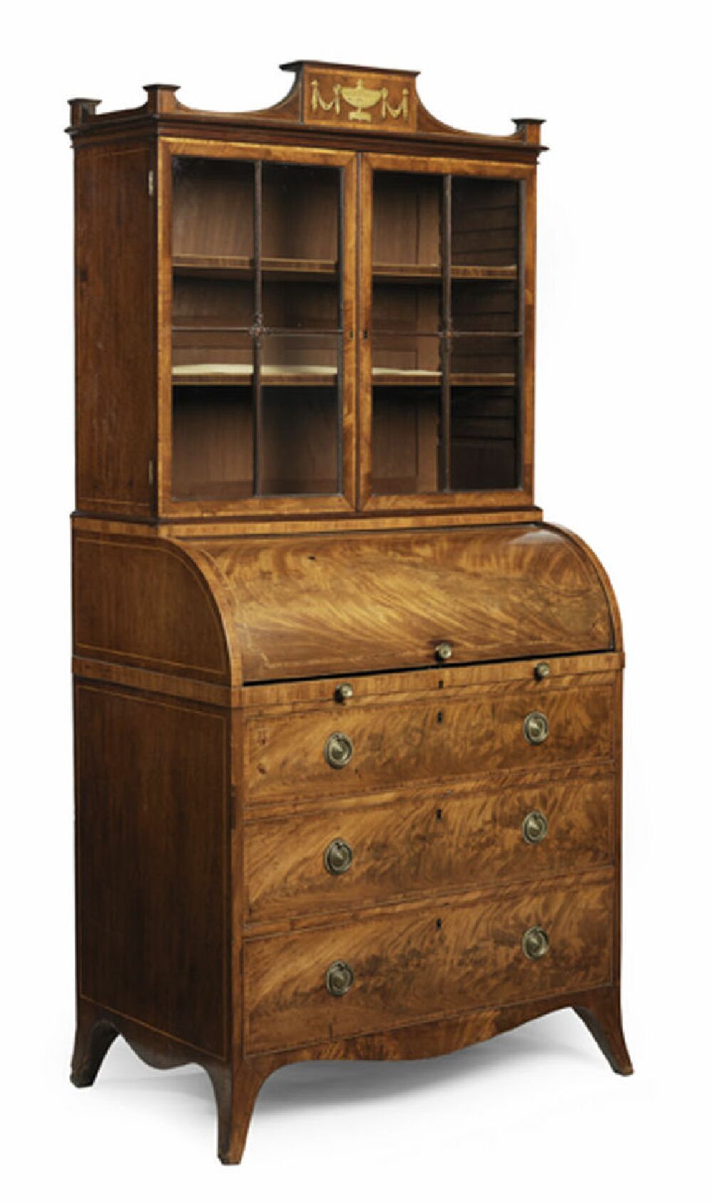 A George IV mahogany cylinder front bureau bookcase