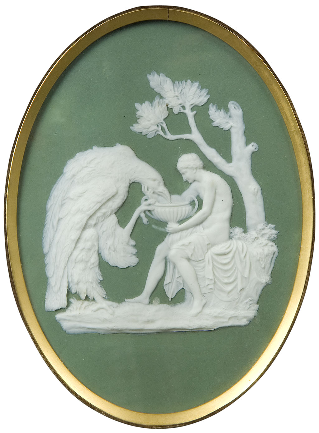 Ganymede and the eagle of Jupiter: a Wedgwood green jasperware oval plaque, early 19th century