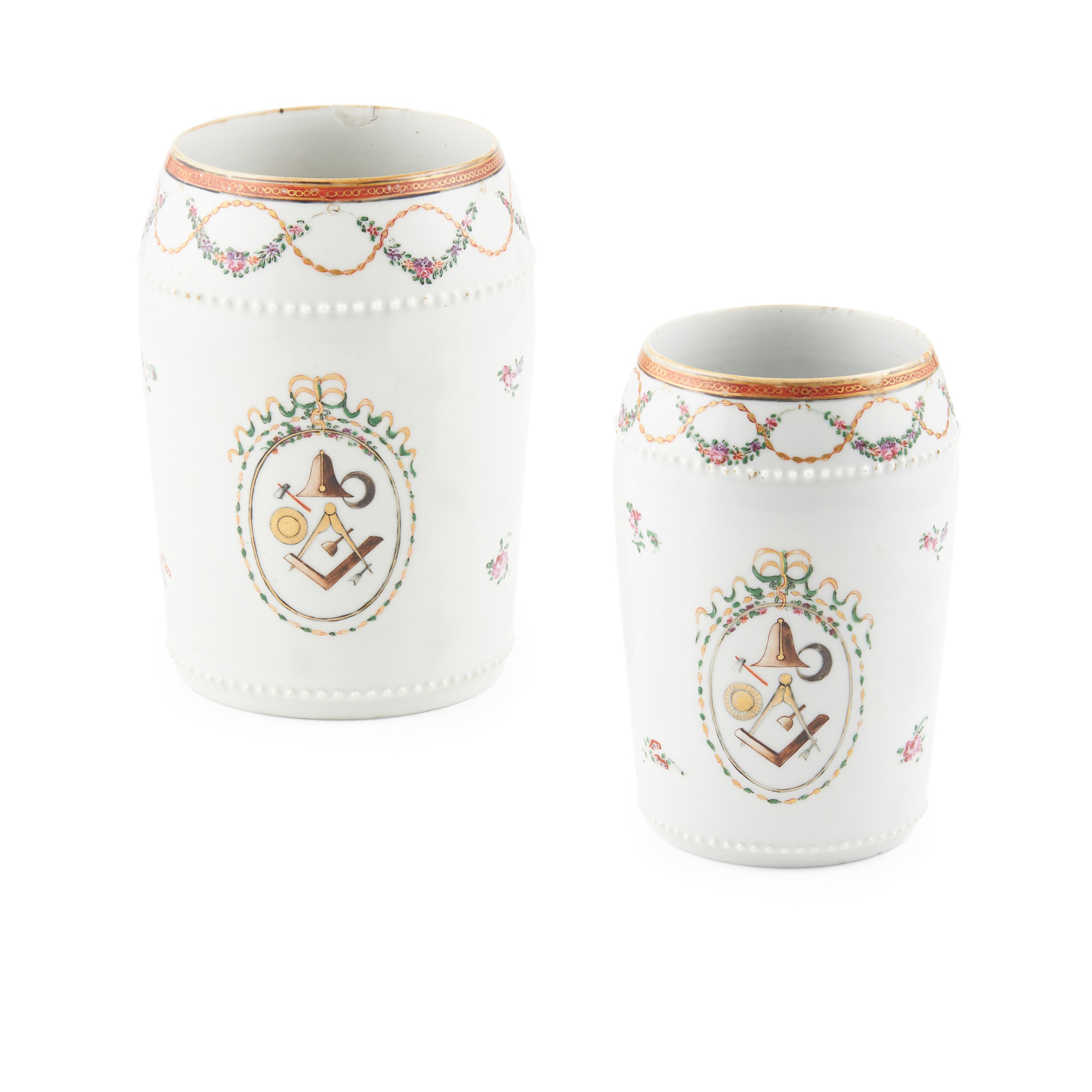 TWO CHINESE EXPORT 'MASONIC' TANKARDS