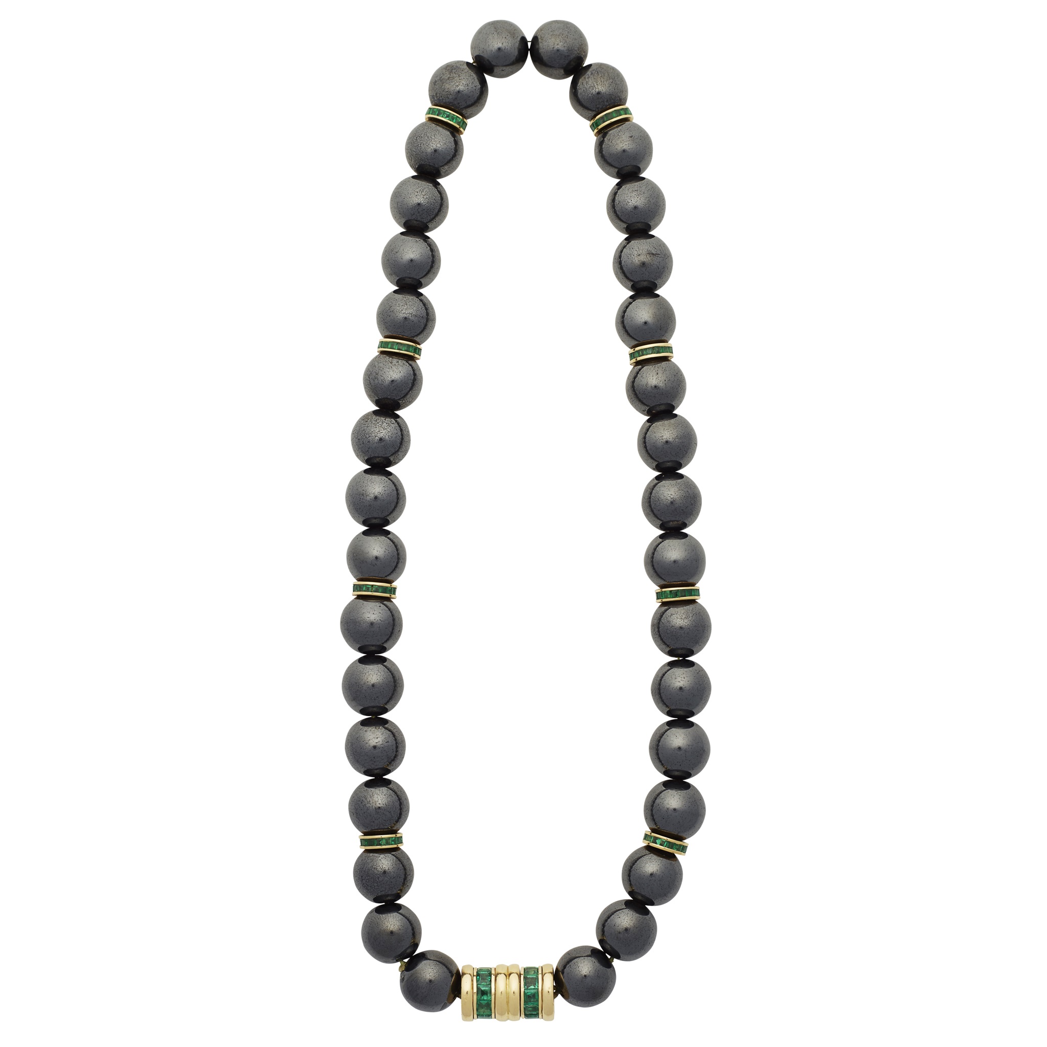 A haematite and emerald set necklace