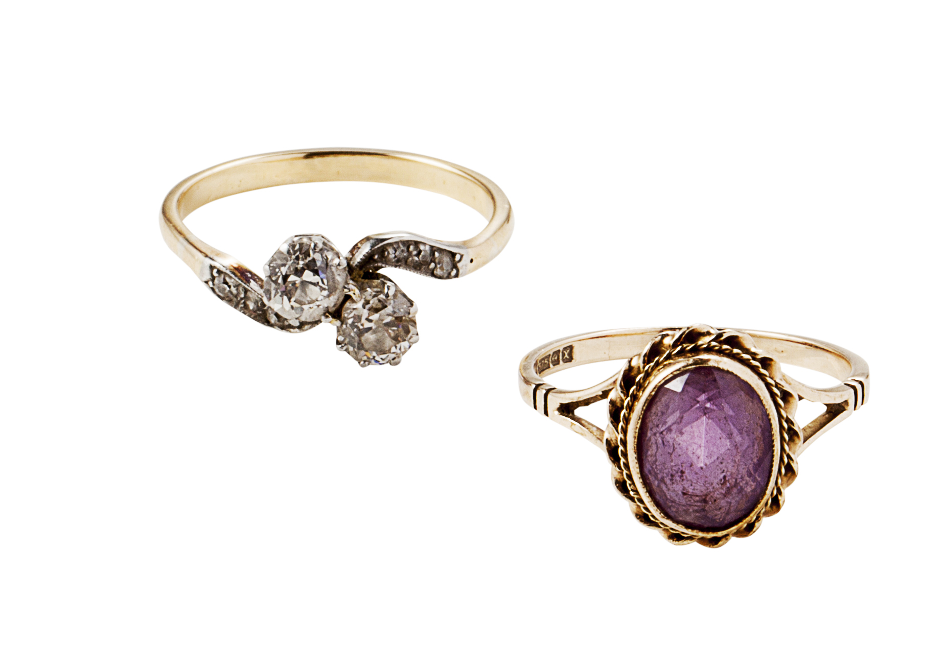 A two stone diamond set ring