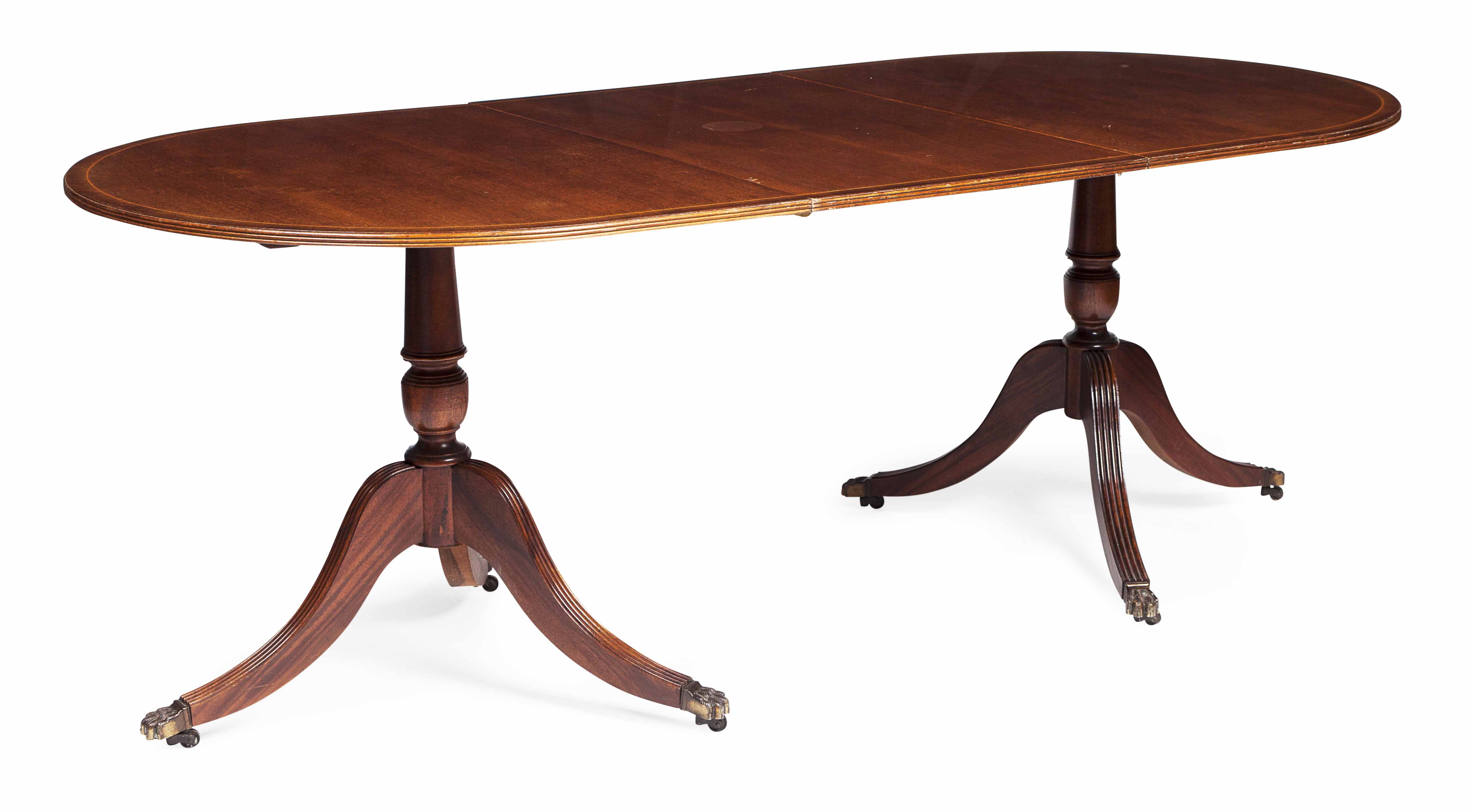REGENCY STYLE MAHOGANY PEDESTAL DINING TABLE