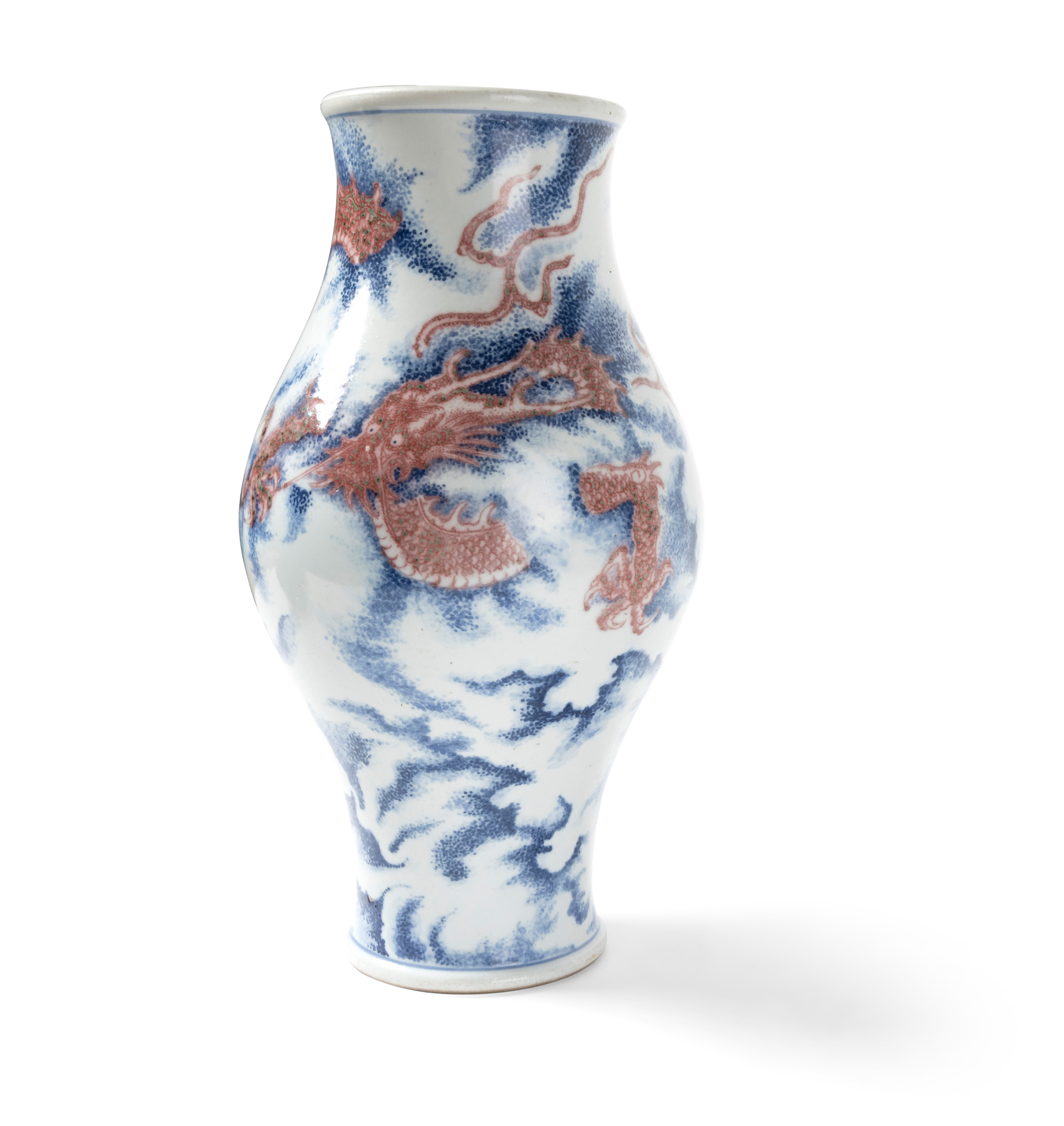 CHINESE COPPER RED WITH UNDERGLZE BLUE 'DRAGON' VASE