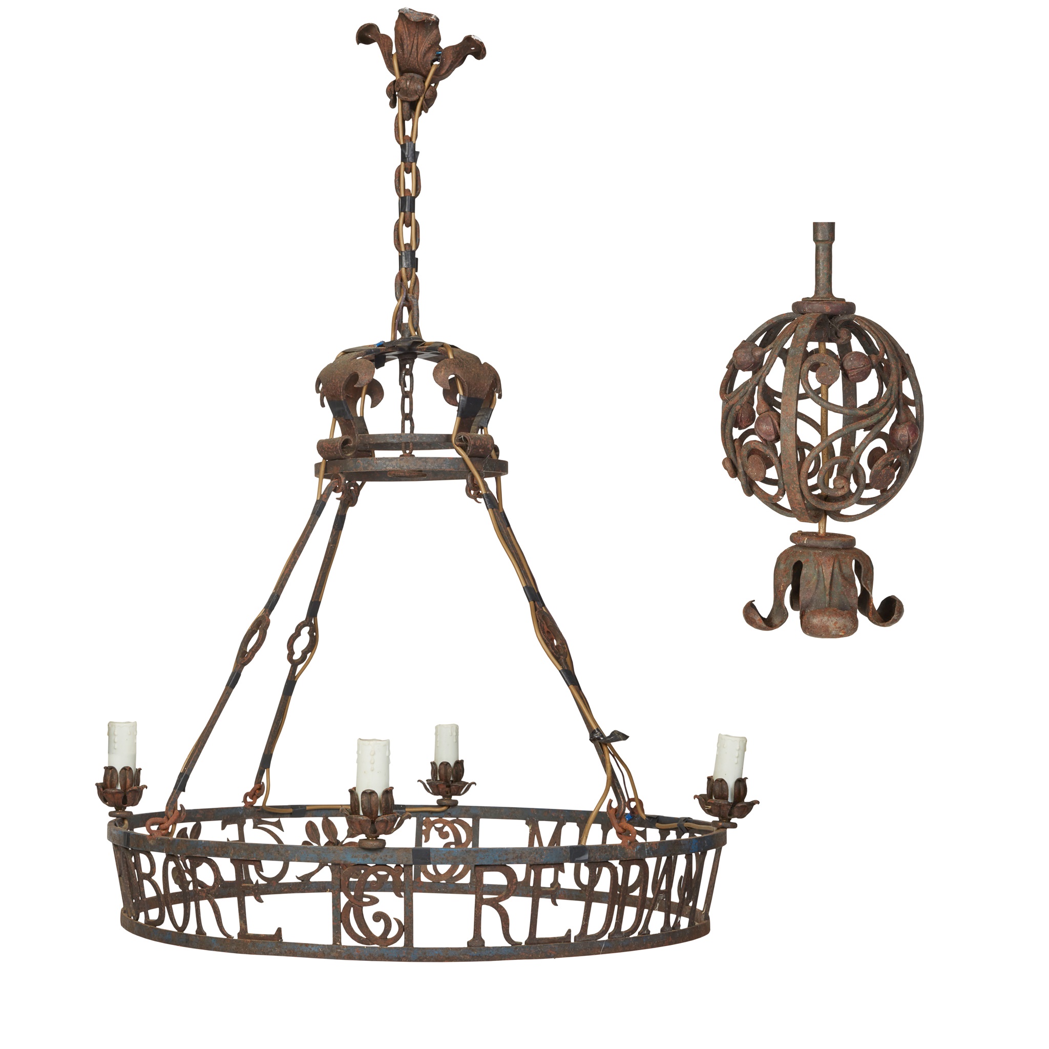 WROUGHT IRON CHANDELIER, OF CLAN CRAWFORD INTEREST