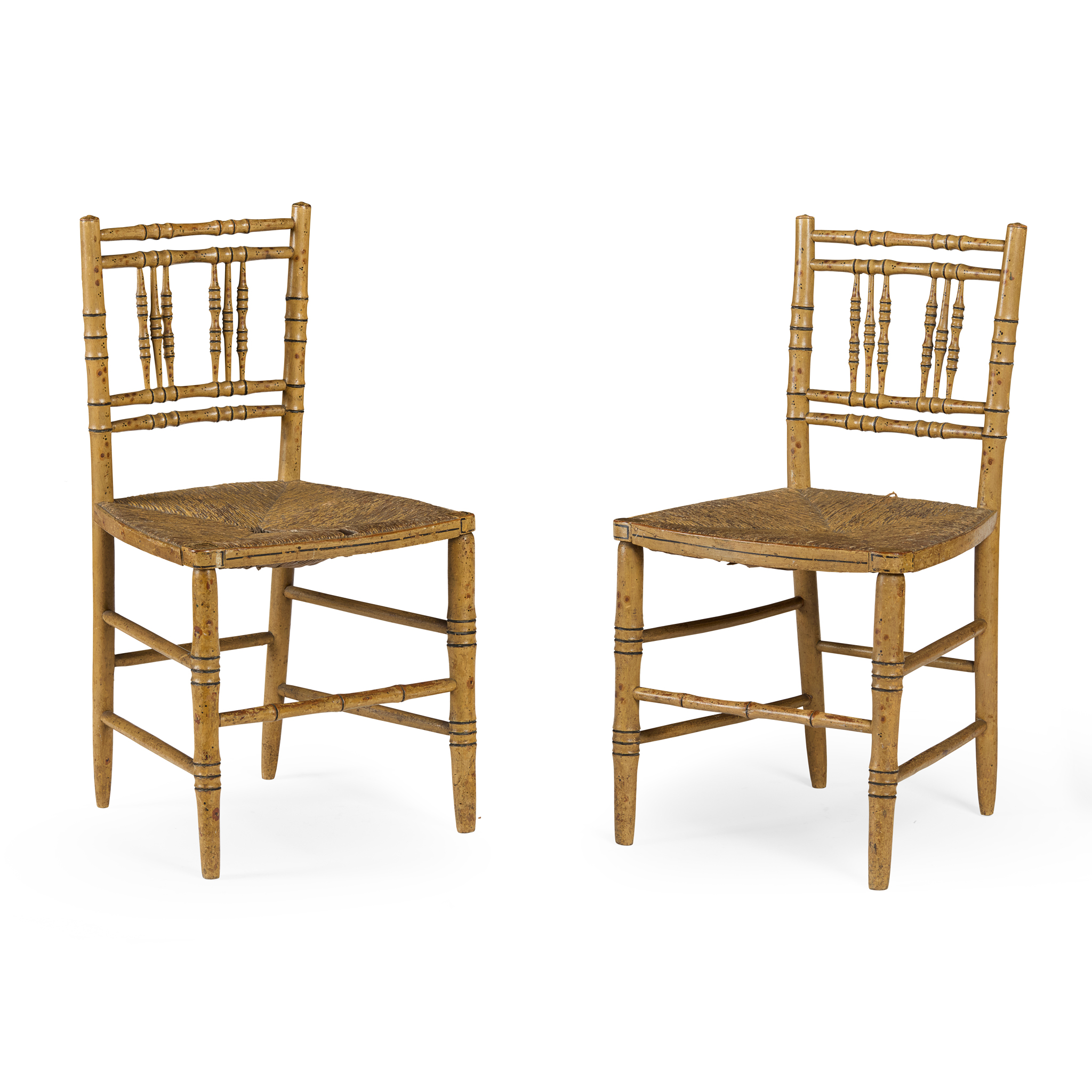 PAIR OF REGENCY SIMULATED BAMBOO CHAIRS