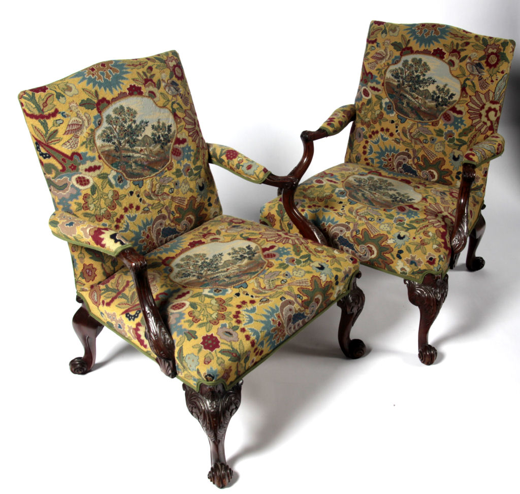 A pair of Chippendale style mahogany armchairs